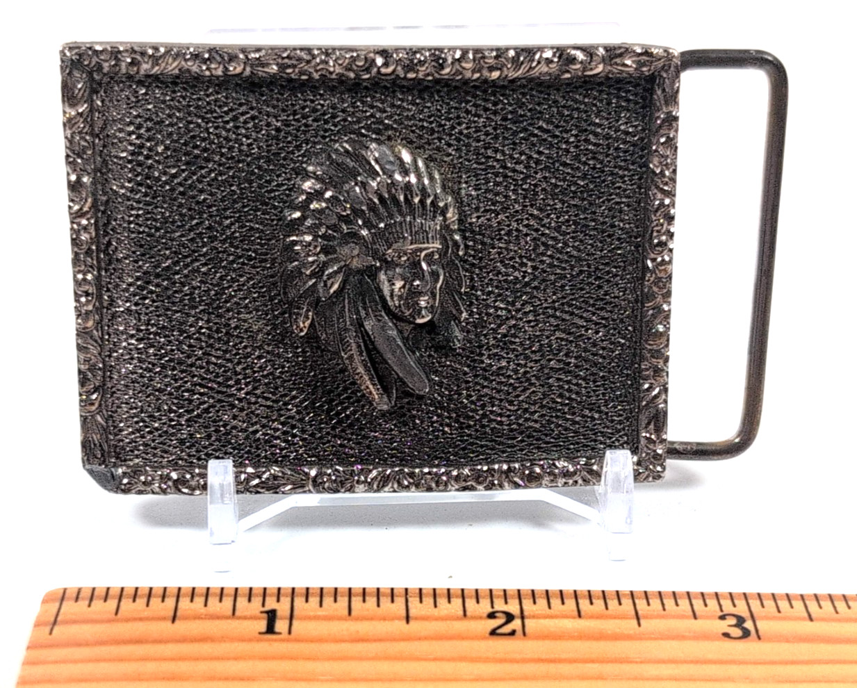 VTG 1973 James Lind Belt Buckle Chief Head Southwestern Brass Wyoming Studio