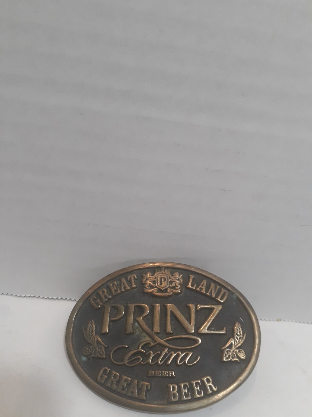 prinz extra beer belt buckle solid brass vintage rare great land great beer