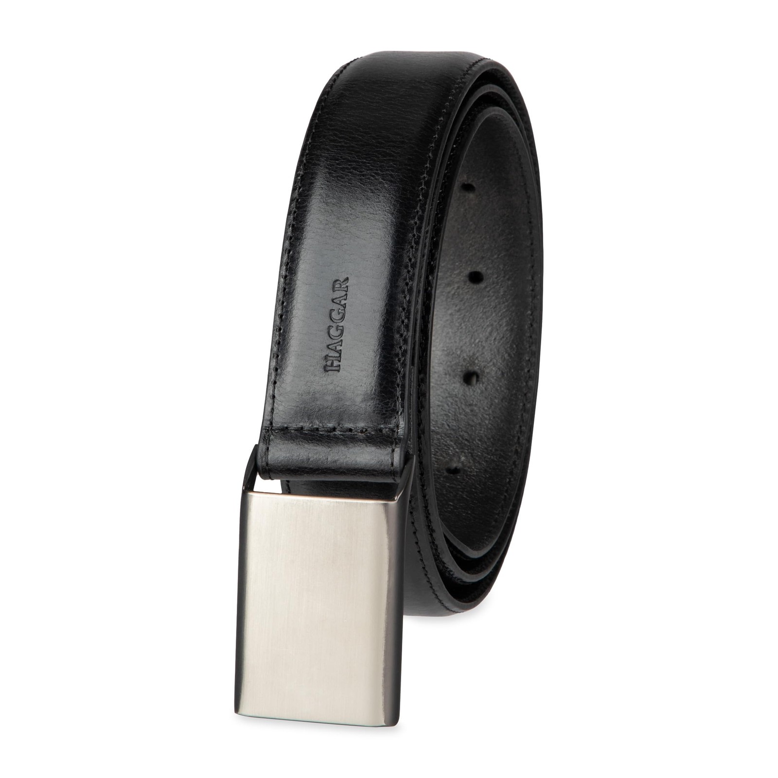 Haggar Men&rsquo;s Sleek Plaque Buckle Dress Belt Large (38-40), Black