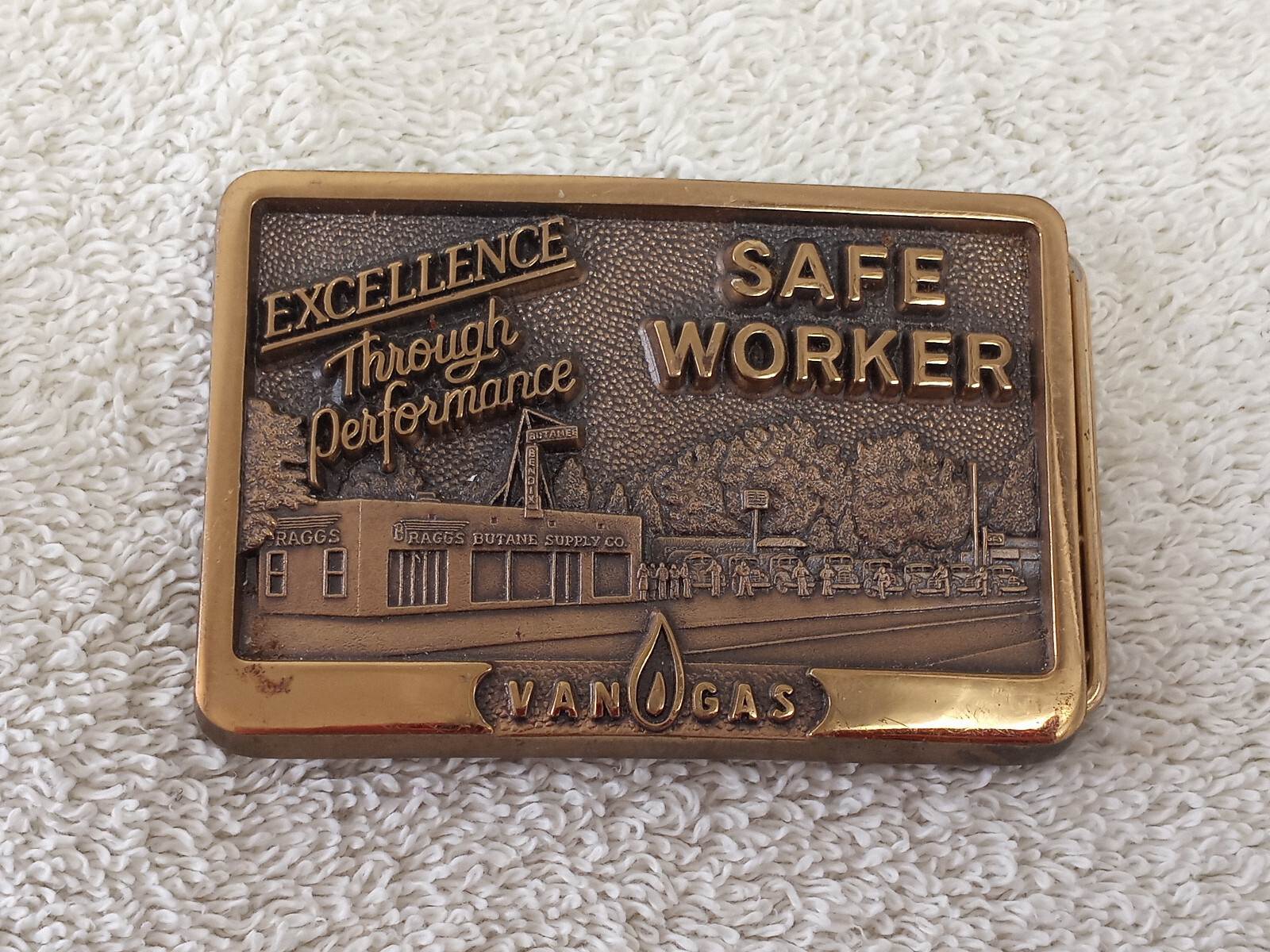 VINTAGE VAN GAS 1985 Safe Worker Belt Brass Buckle