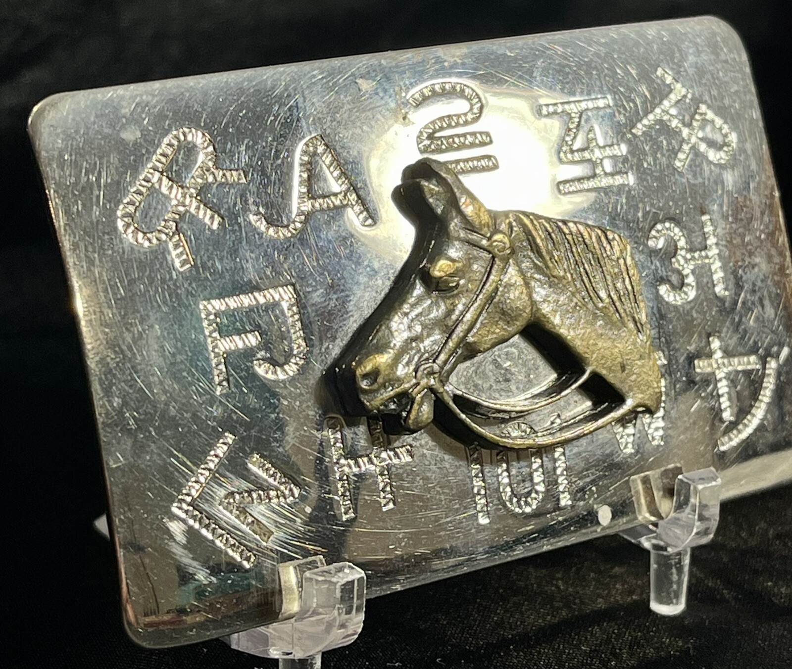 Vintage Western Horse Head on Branding Symbols Chambers Belt Co Belt Buckle USA