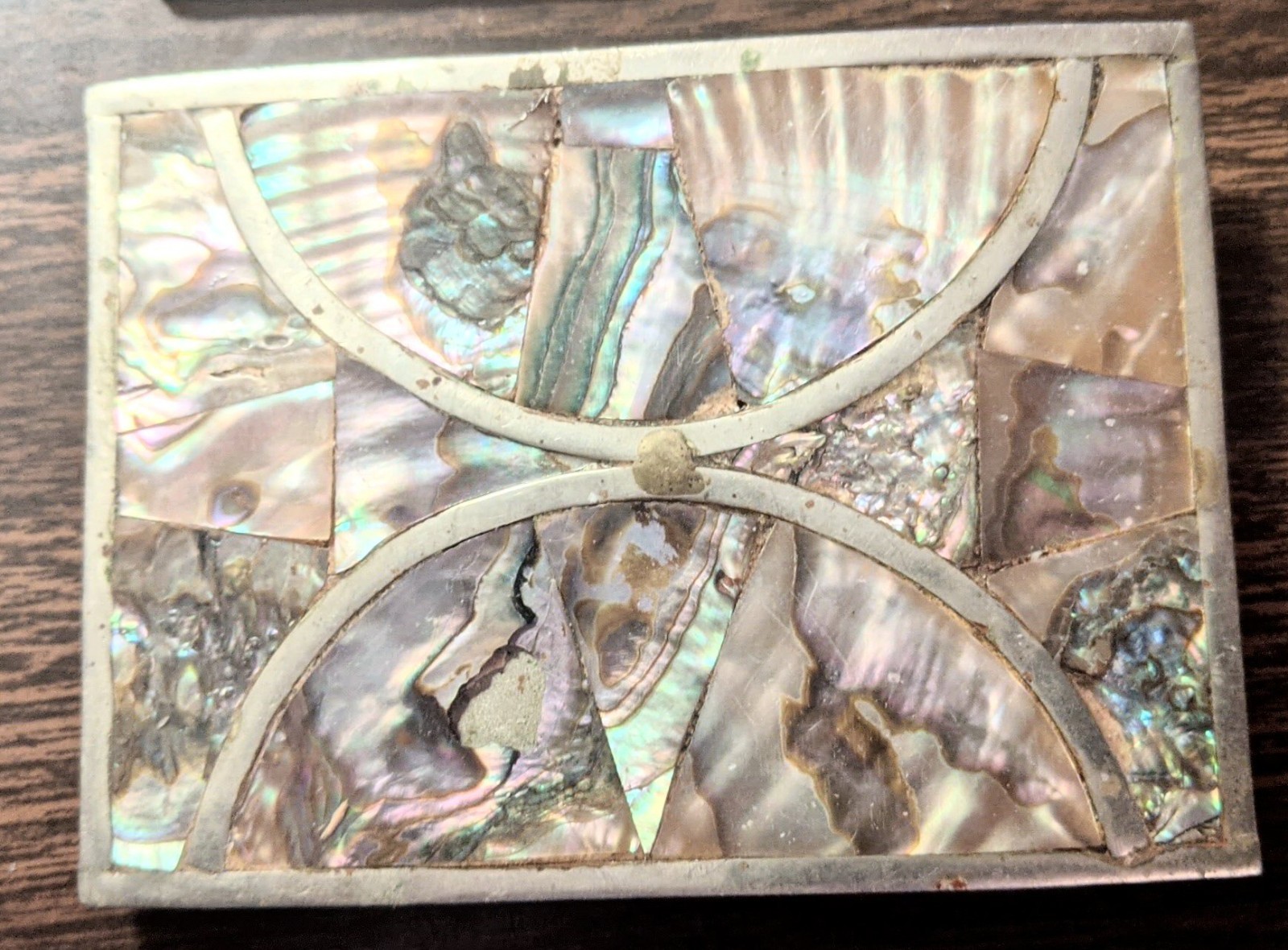 Vintage Mother of Pearl Abalone Shell Mosaic Inlay Boho Hippie Belt Buckle