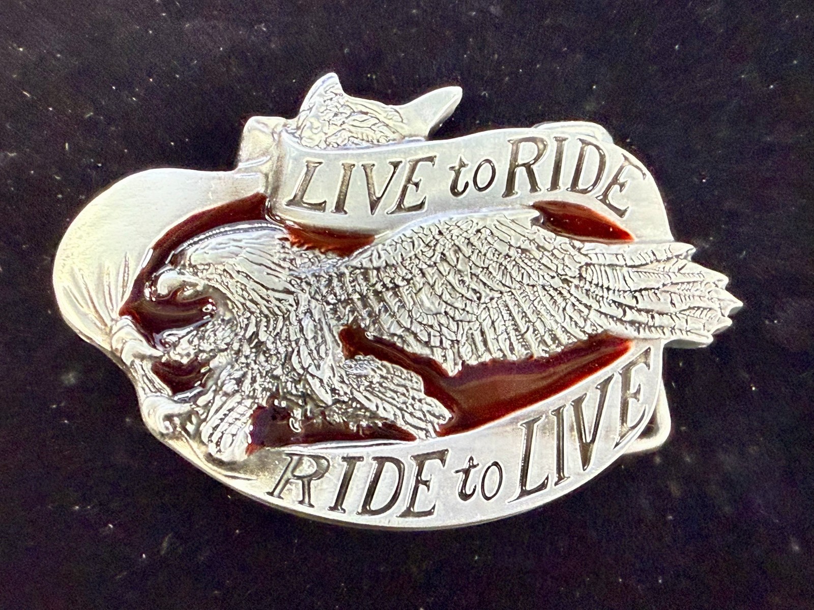 LIVE to RIDE, RIDE to LIVE Patriotic Eagle USA Motorcycle Bikers Belt Buckle