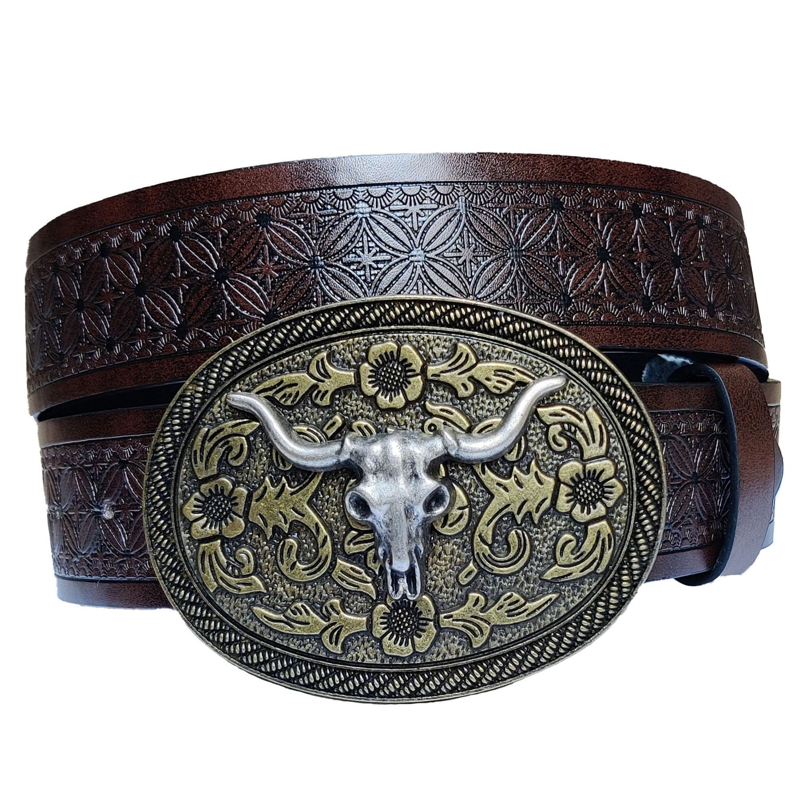 Wojgzon Western Cowboy Cowgirl Belt for Men Fit 31&Prime;-35&Prime; Waist, Dark Brown-a