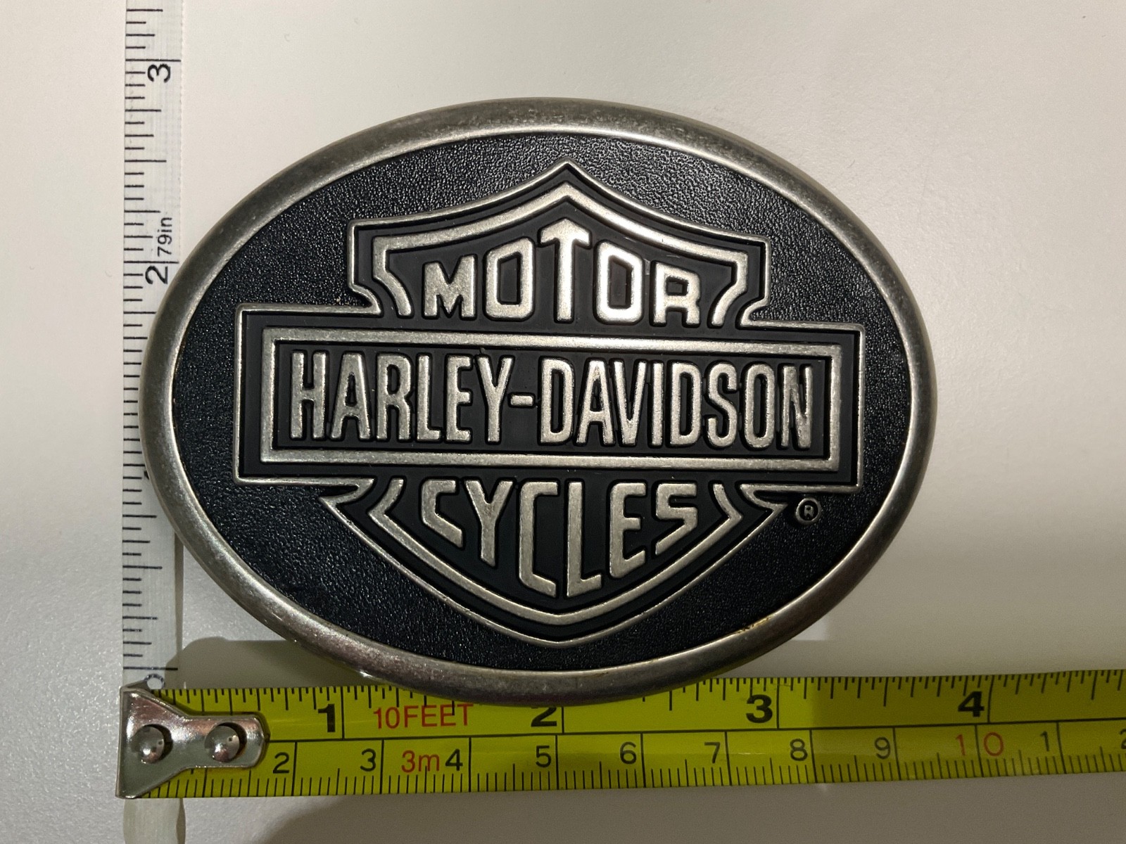 Harley-Davidson buckle w/ Bar&Shield.Antique nickel .Leather patch.#HDMBU10069.