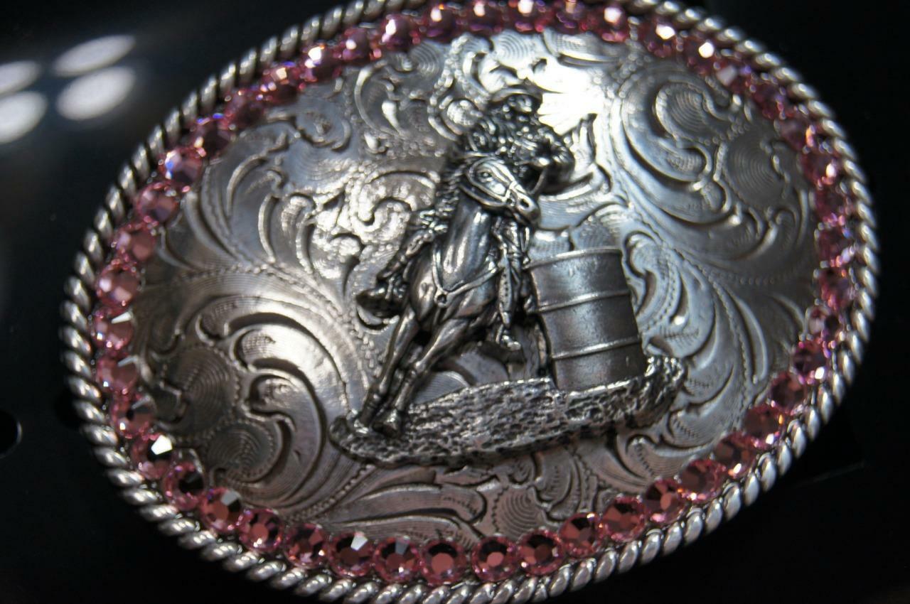 BLAZIN ROXX Youth Belt Buckle Barrel Rider Rhinestones Pink & Silver 37380
