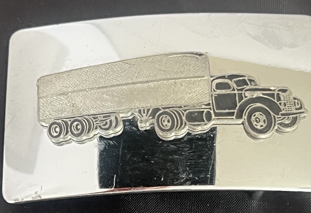 Vintage Diesel Semi Truck Trucker Belt Buckle Mirrored Rectangle 2 X 3.25 USA