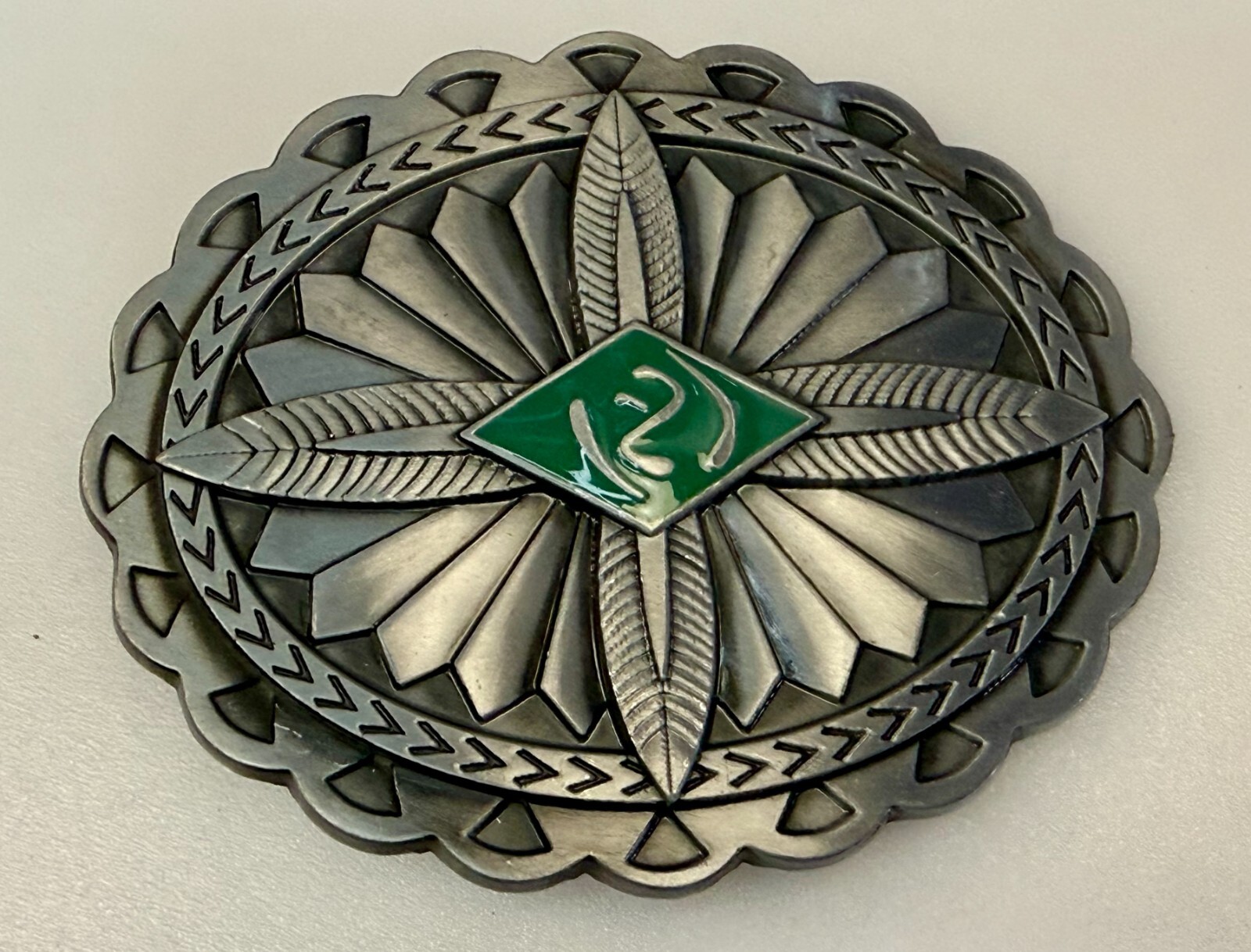 Southwestern Native Indian Tribal Art Style Green Colored Center Belt Buckle