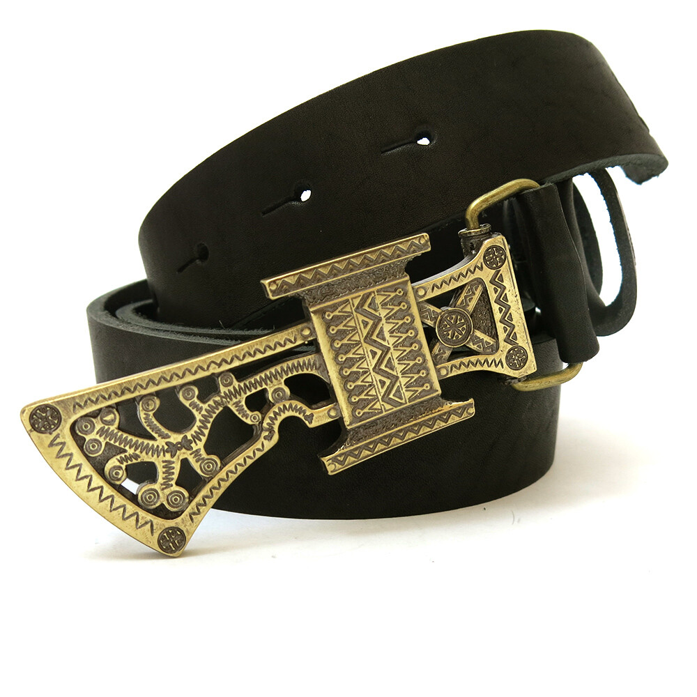 Runic Axe brass belt buckle, Medieval military weapon ax solid brass belt buckle