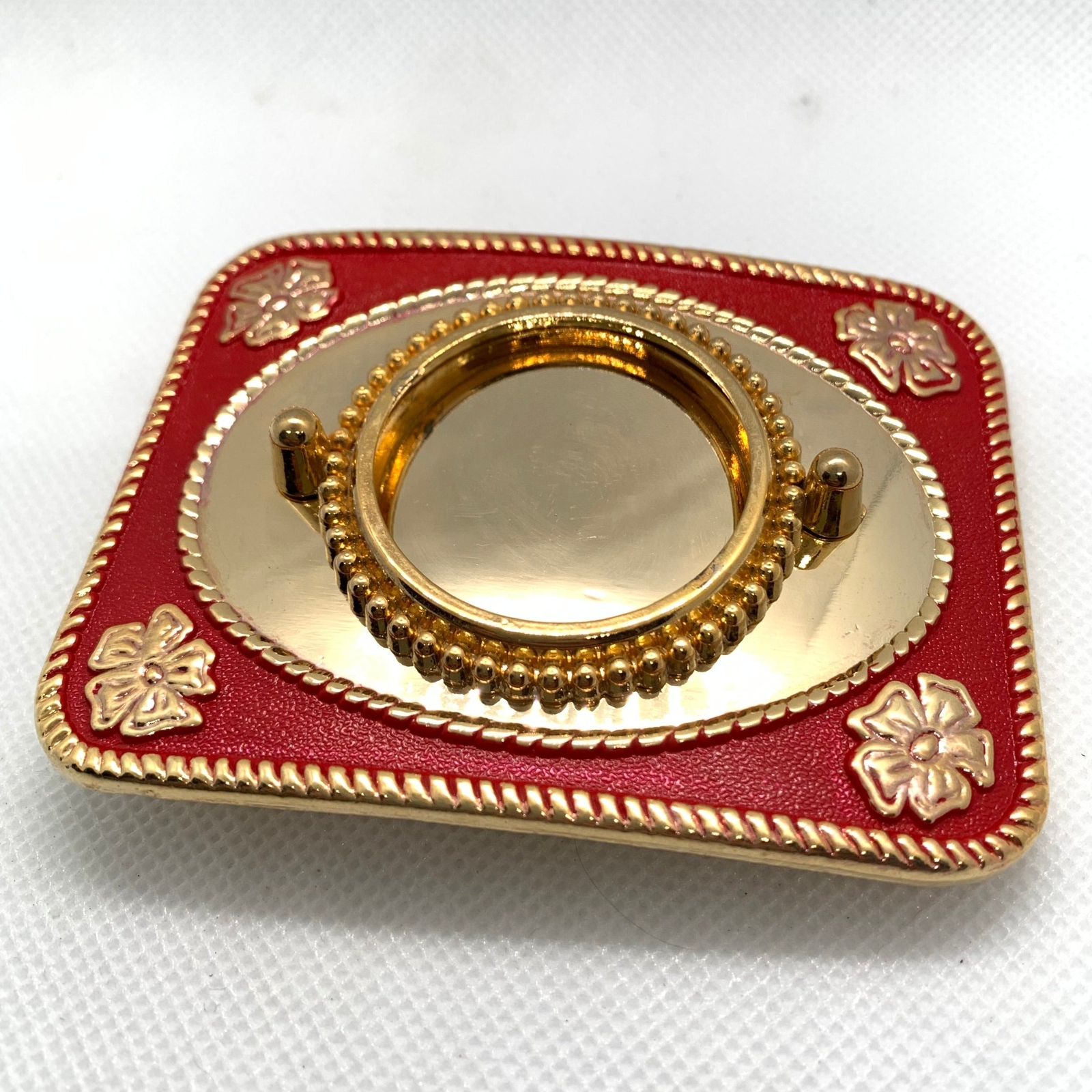 Silver Dollar Red & Gold Mirror Western Style Belt Buckle