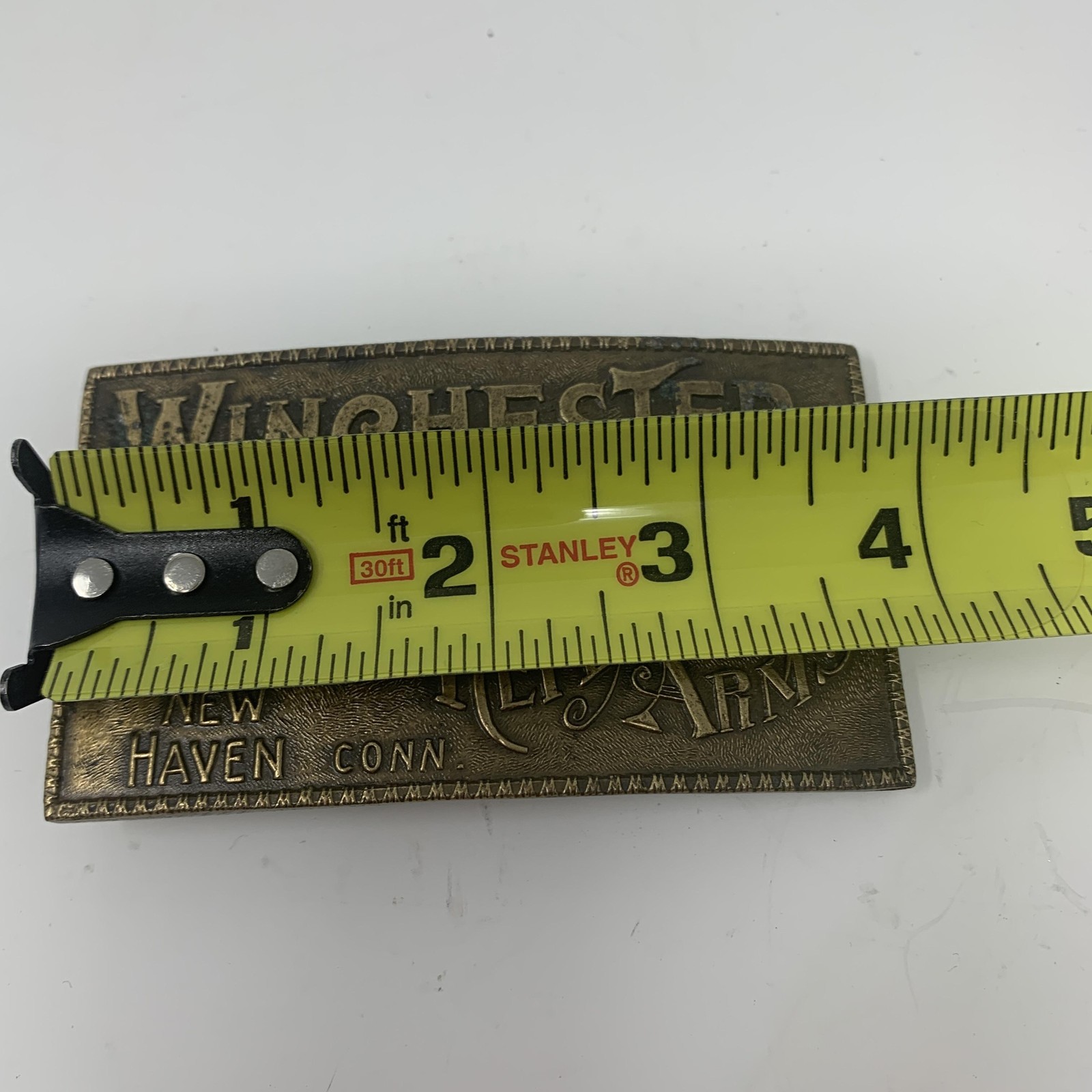 Vintage Winchester Repeating Arms Brass Belt Buckle Rifle New Haven CT Western
