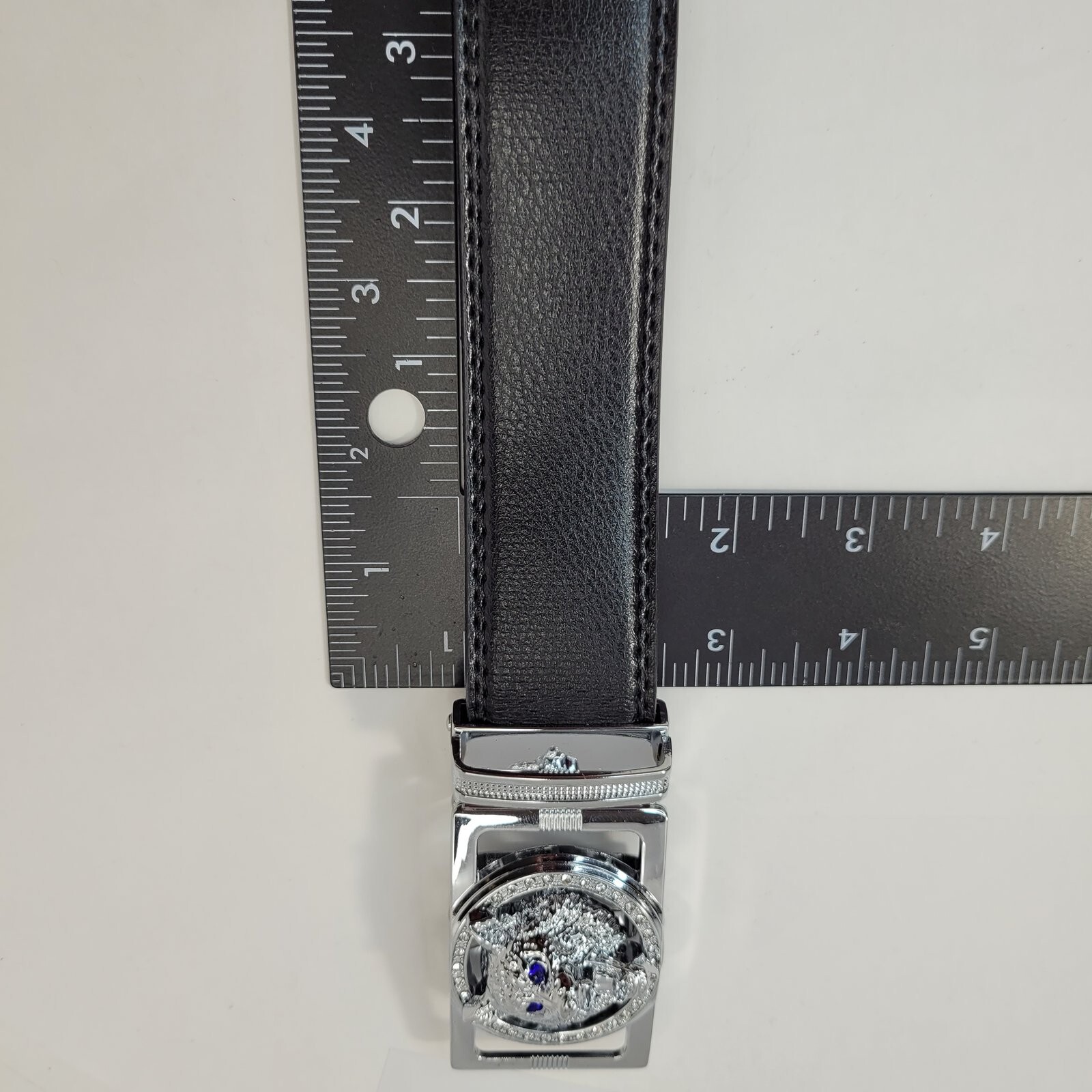 Men&rsquo;s Wolf Head Fashion Belt Silver Buckle Black