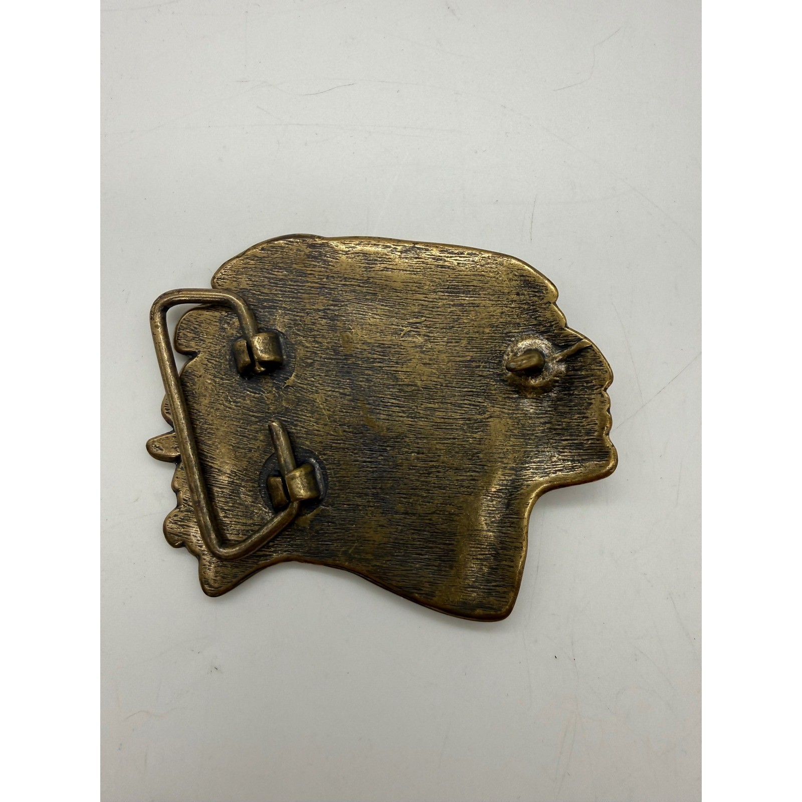 Vintage Native American Chief Heavy Belt Buckle Solid Brass Western Headdress