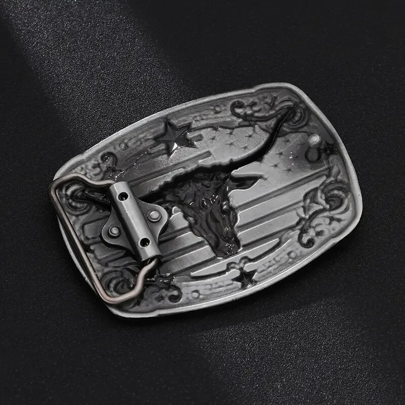 American Flag Bull Western Cowboy, Cowgirl Belt Buckle Antique Silver Tone