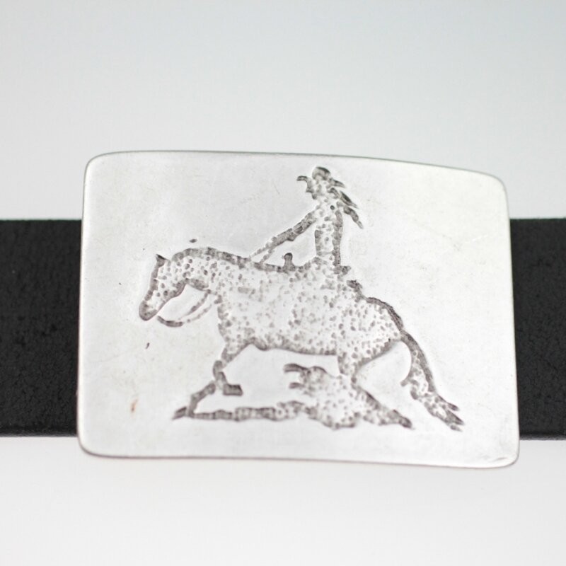 Cowgirl Equestrian Rectangle Belt Buckle in Antique Silver, Western Interchangeable Buckle