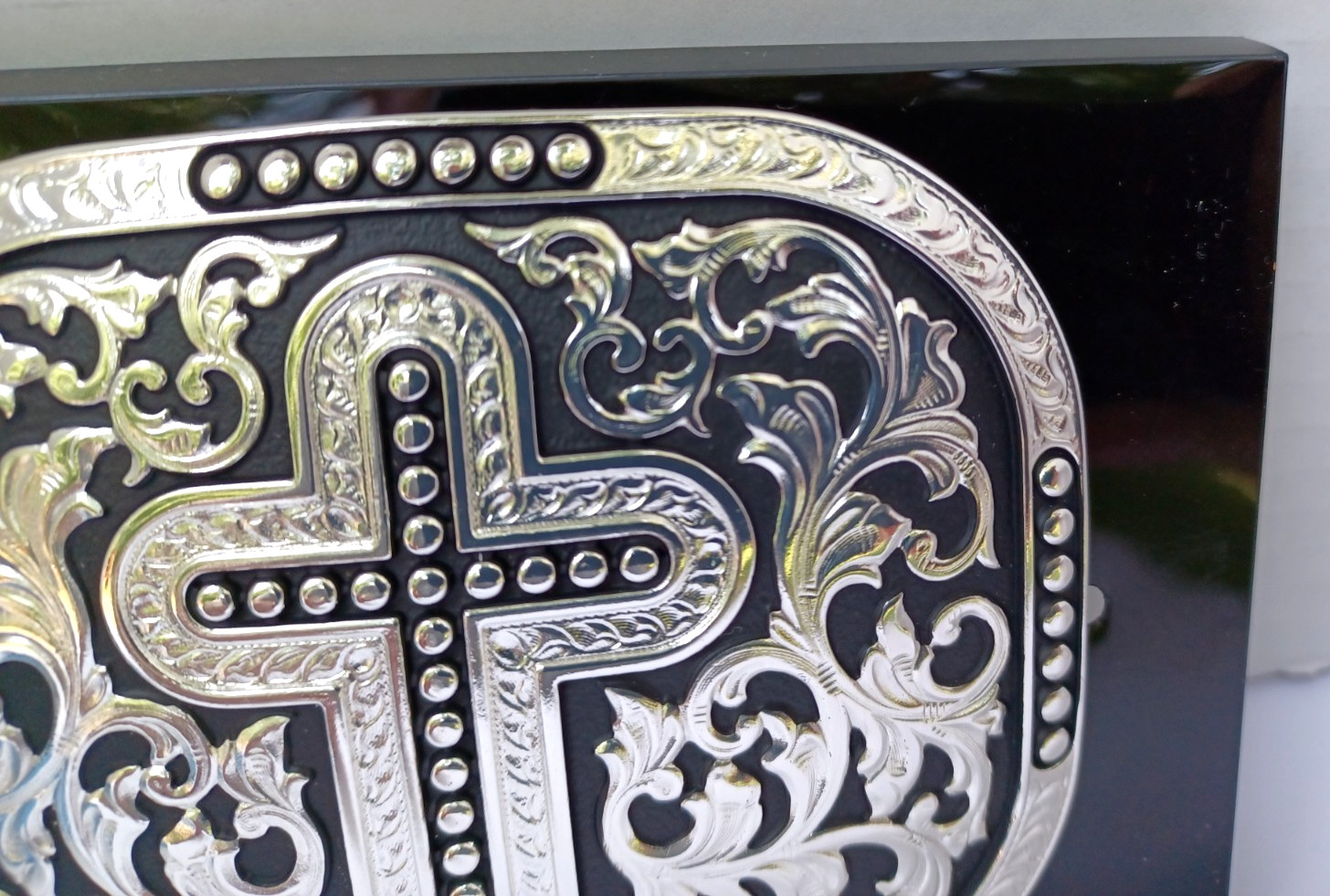 Nocona Belt Co Western Style 3703636 Belt Buckle Silver Tone Cross 4&Prime; x 3.5&Prime; NEW