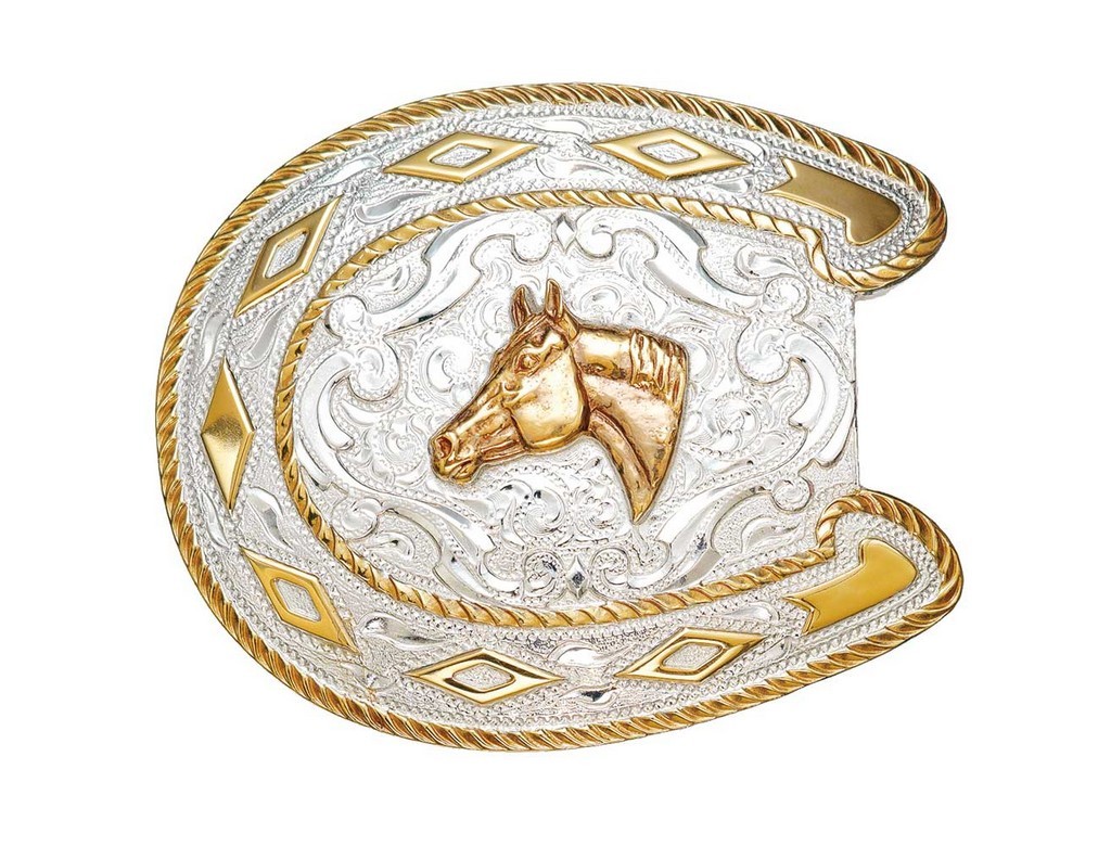 Crumrine Western Belt Buckle Horseshoe Head Silver Bronze C09495