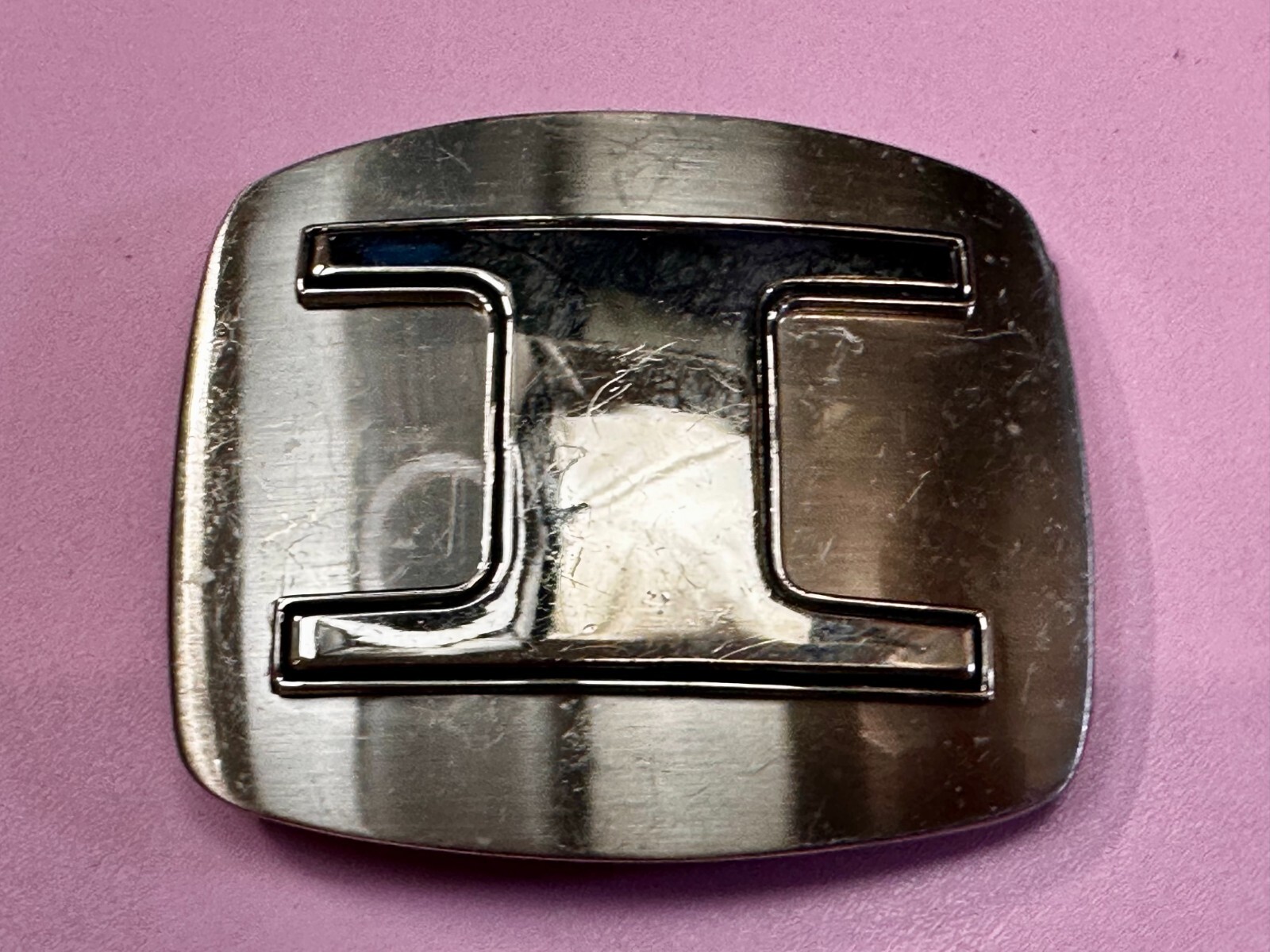 Custom Initial Block Letter Large I Silver Tone Outlined Reflective Belt Buckle