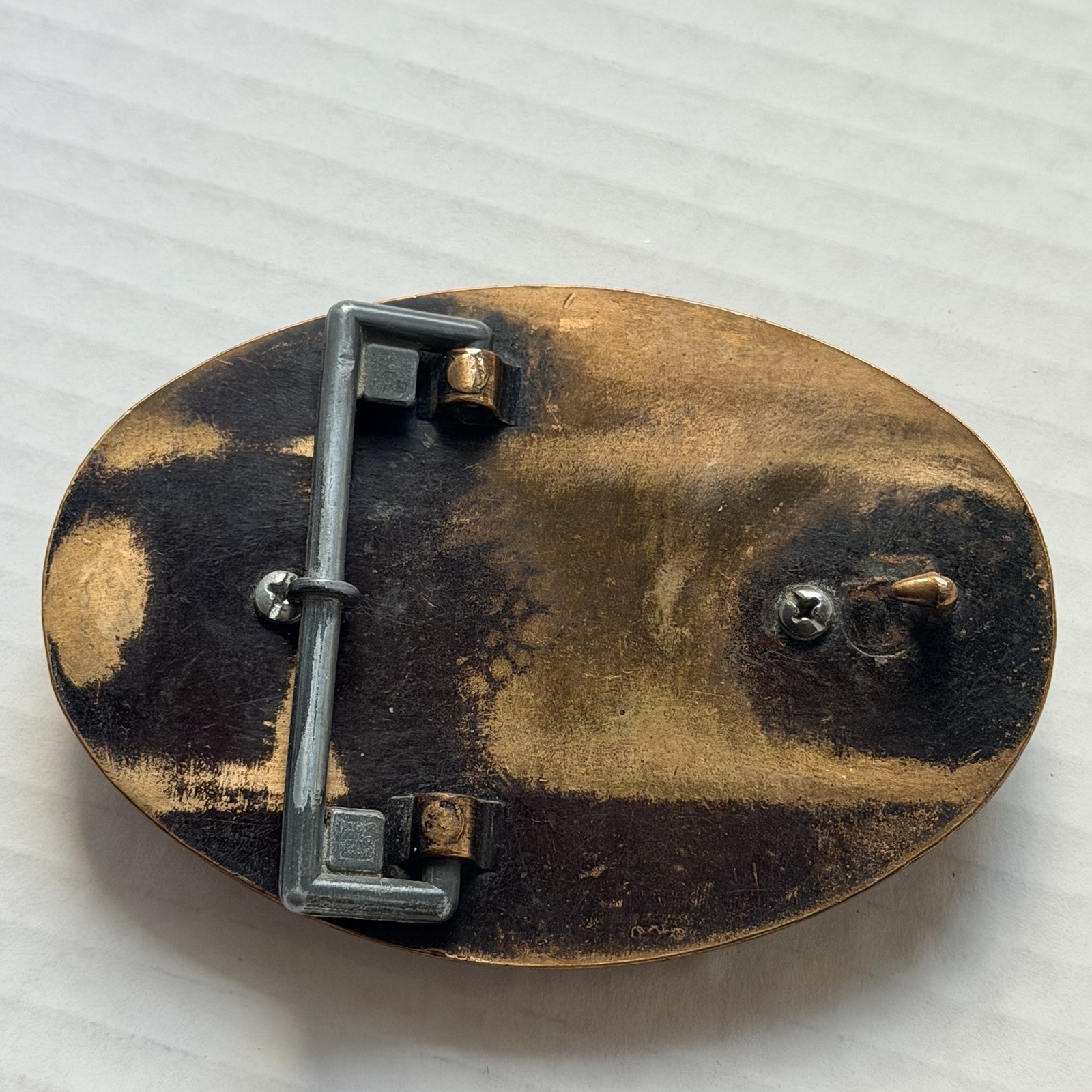 Vtg Western Belt Buckle Gold Tone Brown Stone Brass Made In USA Unbranded