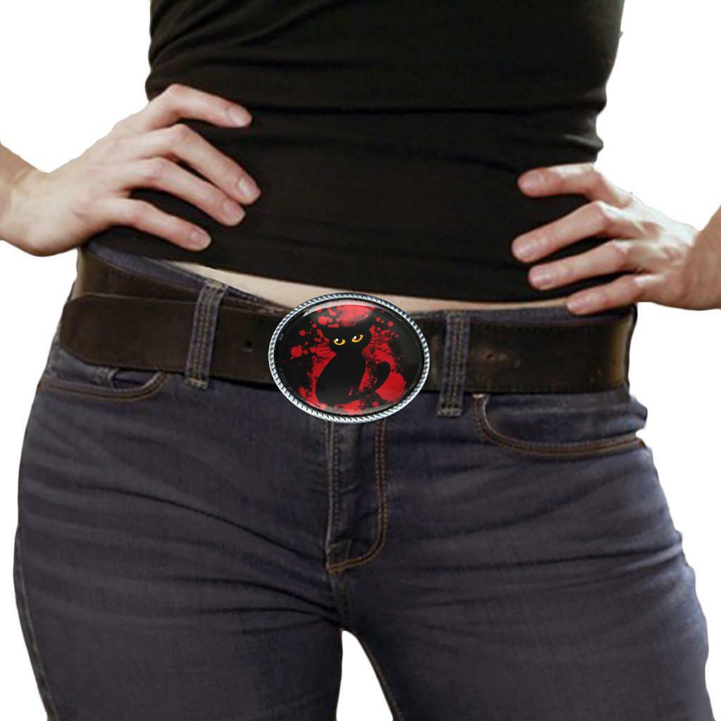 Black Cat Glowing Eyes Horror Halloween Handmade Artisan Belt Buckle