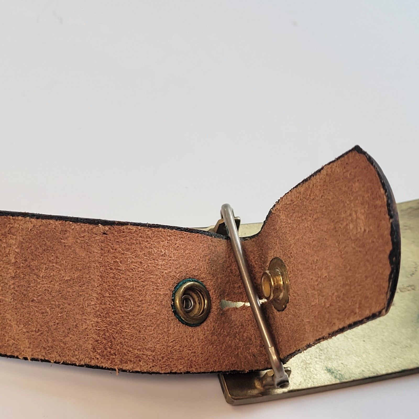 Kenneth Reid Vtg Wood Inlay Belt Buckle Albuquerque NM Mountain Unisex 36