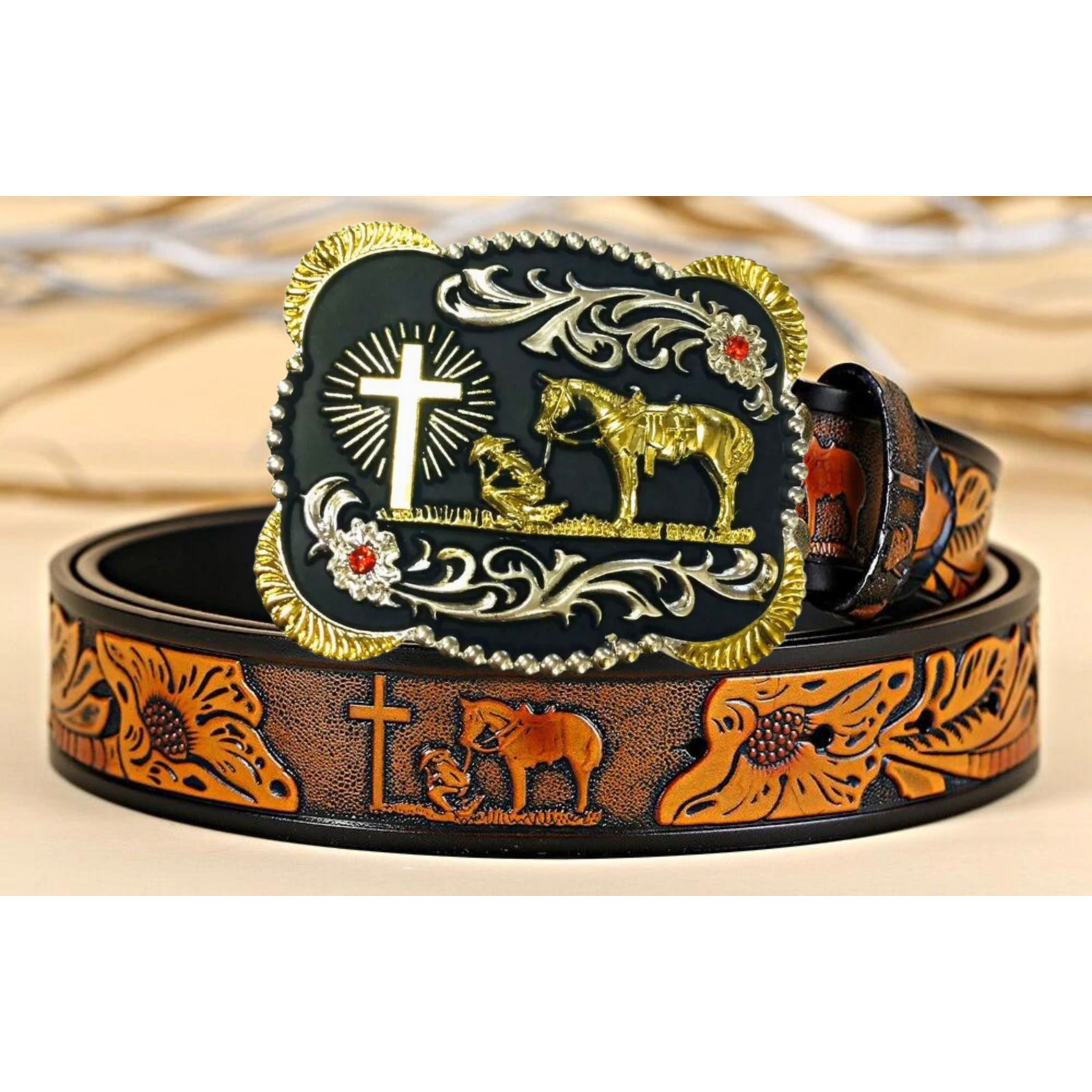 Praying Cowboy Gold Tone Rodeo Western Fashion Unisex Cowboy Belt Buckles