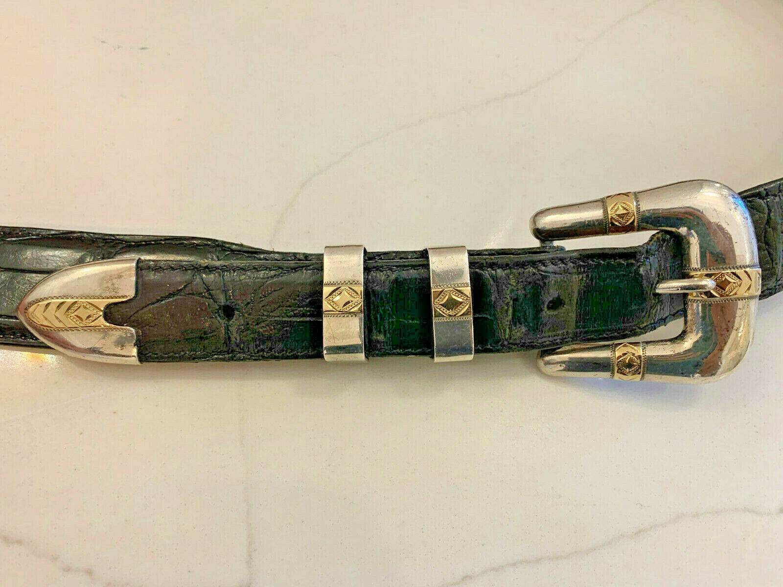 J.W. Comstock Heritage Sterling Silver 14K Gold 4 Buckle w Alligator Belt $4K