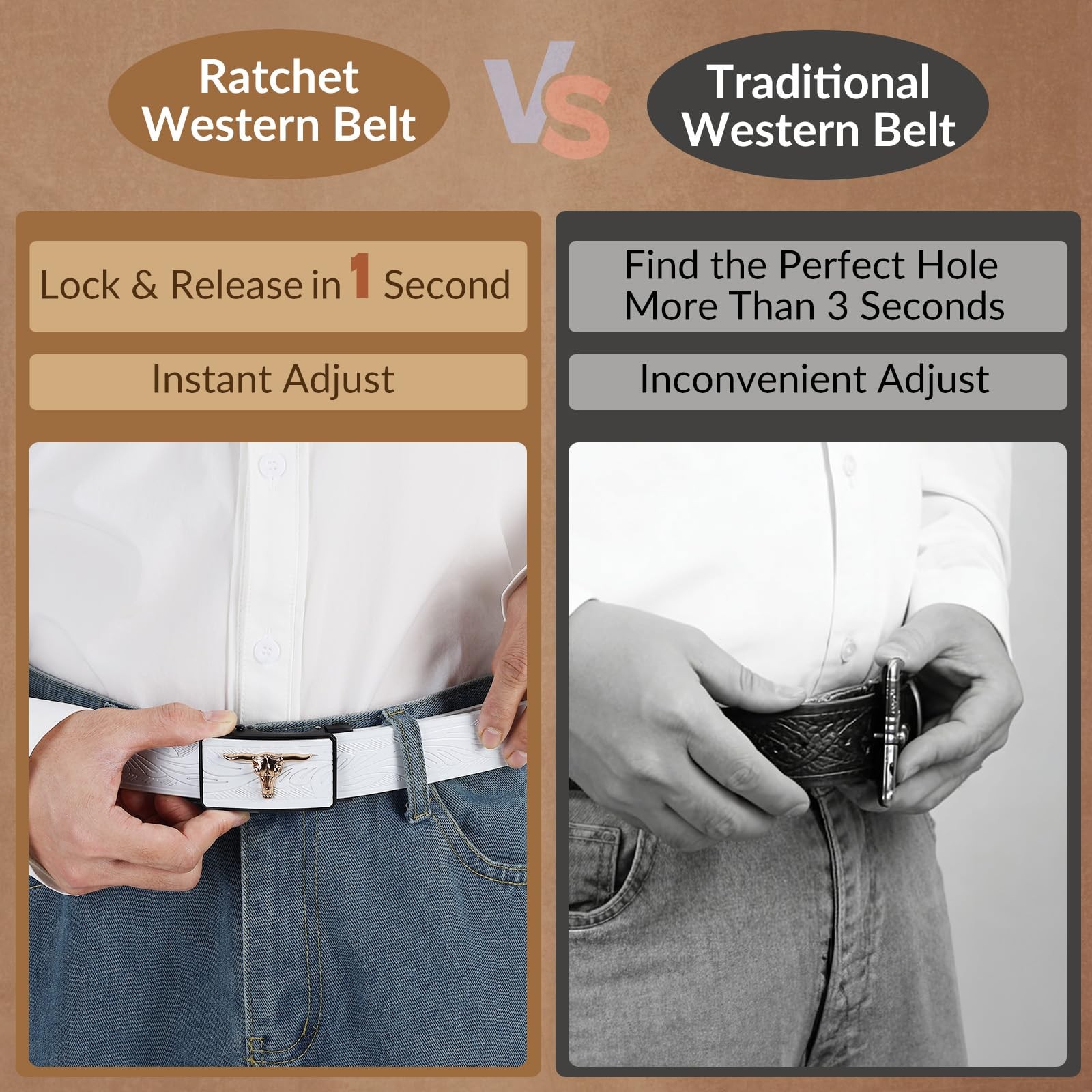 UpFind White Western Belts for Men Cowboy 42&Prime; to 45&Prime; Waist Adjustable,