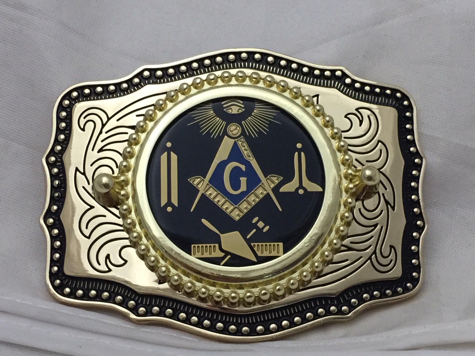 Masonic Symbols Belt Buckle Western Style Black and Gold (W167)
