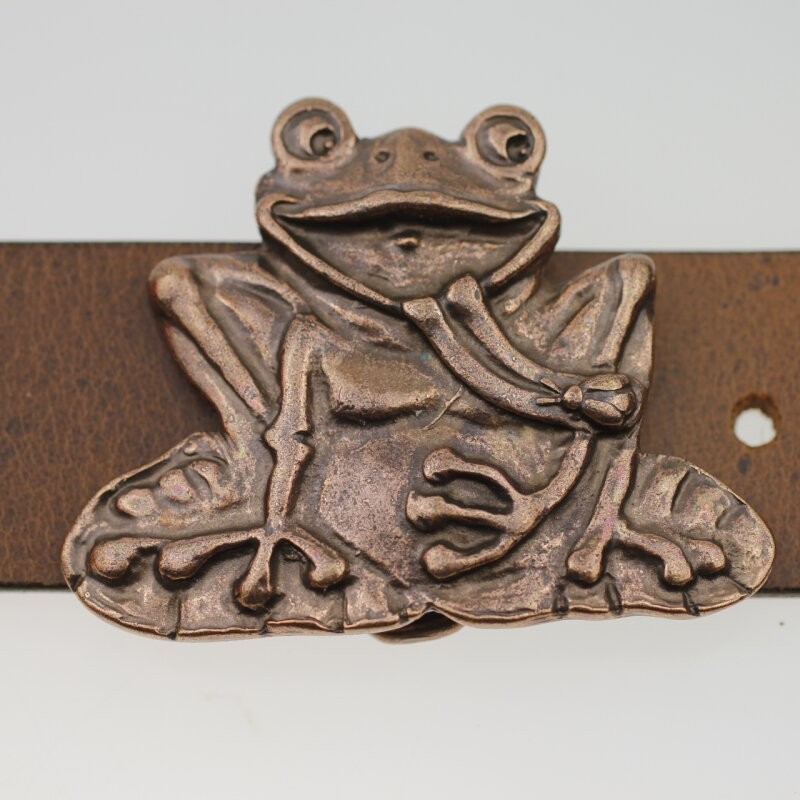 Charming Frog Belt Buckle in Antique Copper with Rustic Character