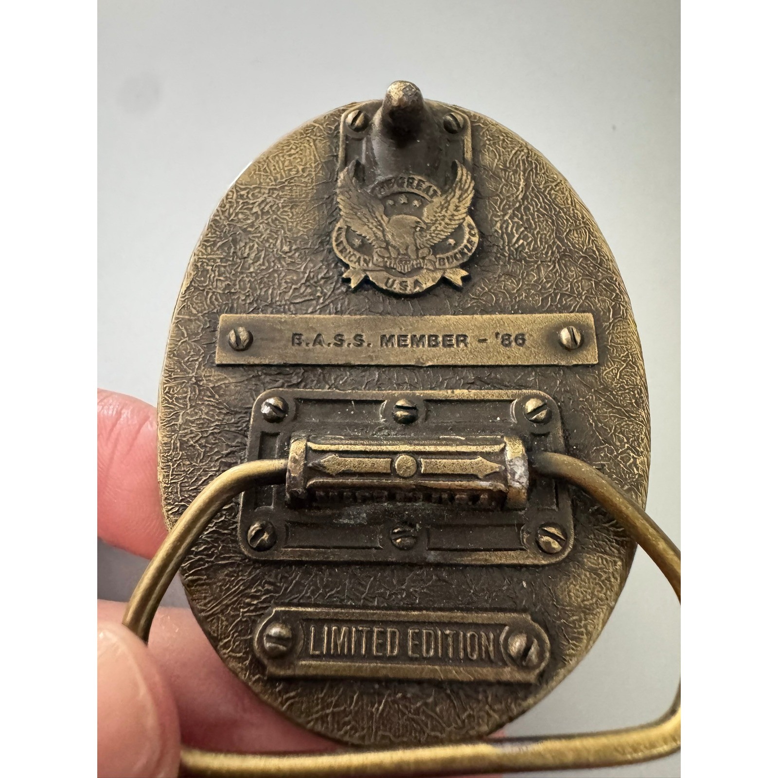Vintage 1986 B.A.S.S. Member Belt Buckle Great American Buckle Co Fishing Brass