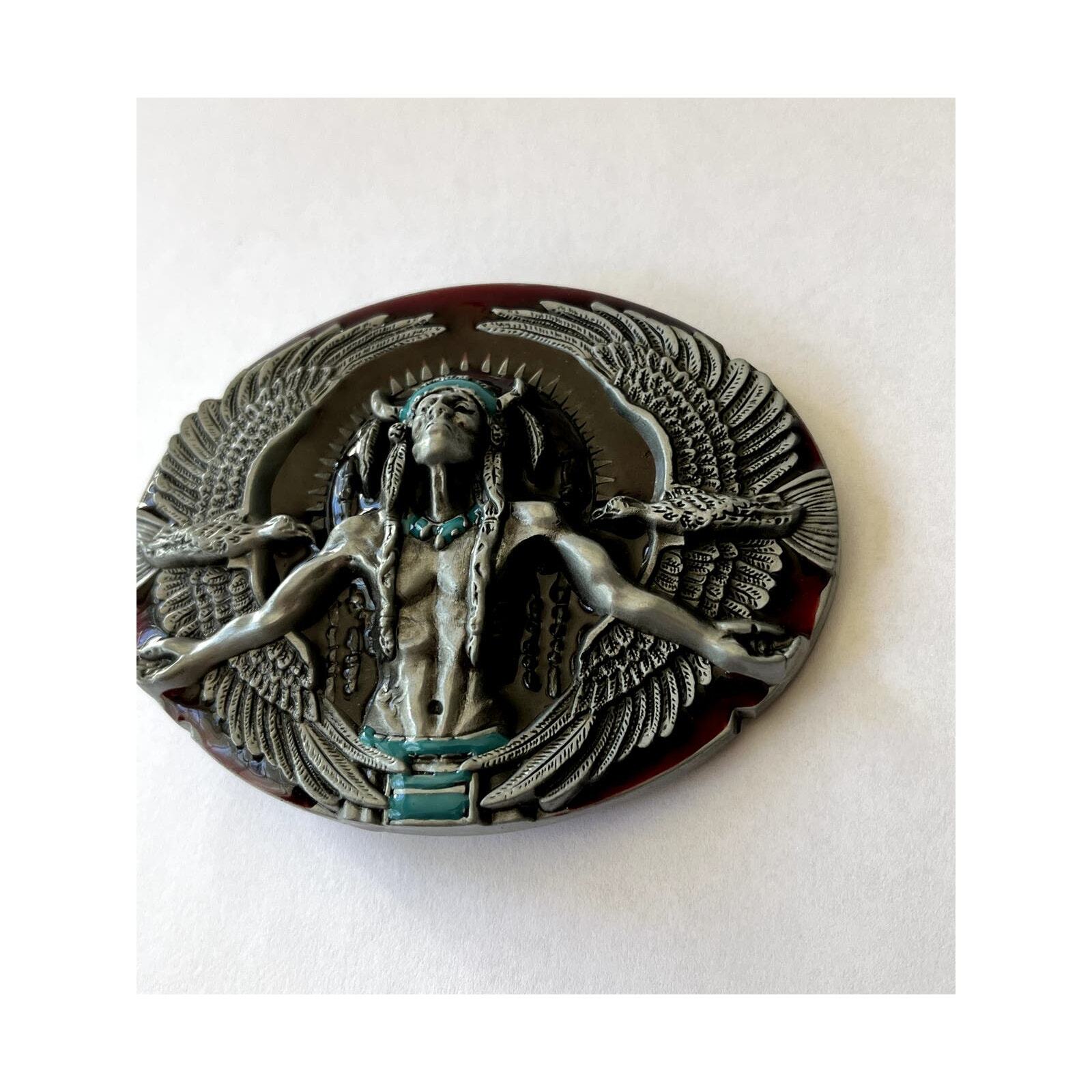 Indian With Eagles Native American Western Belt Buckle