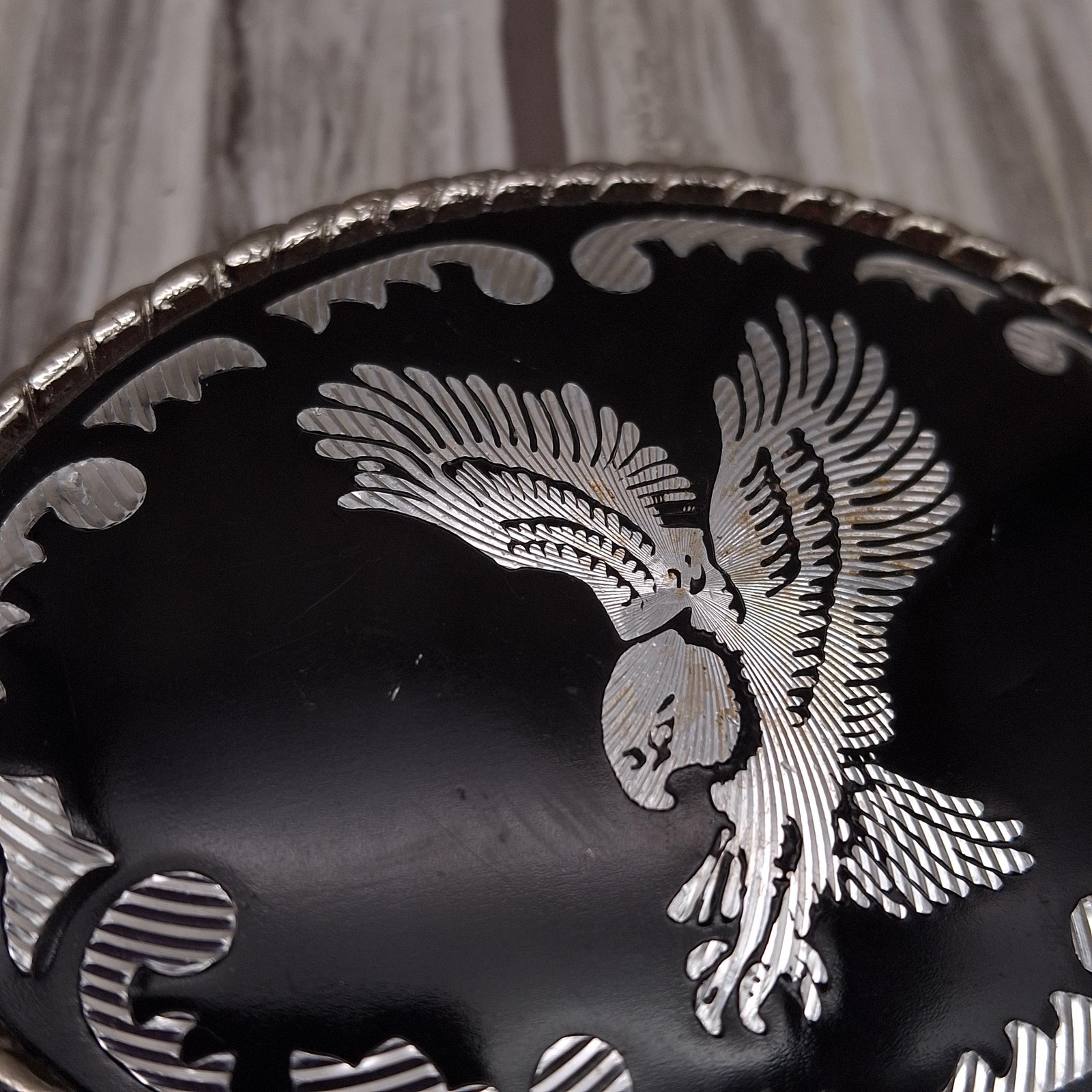 Eagle Belt Buckle Mens One Size Black Silver Oval Western Rope Edge Made USA