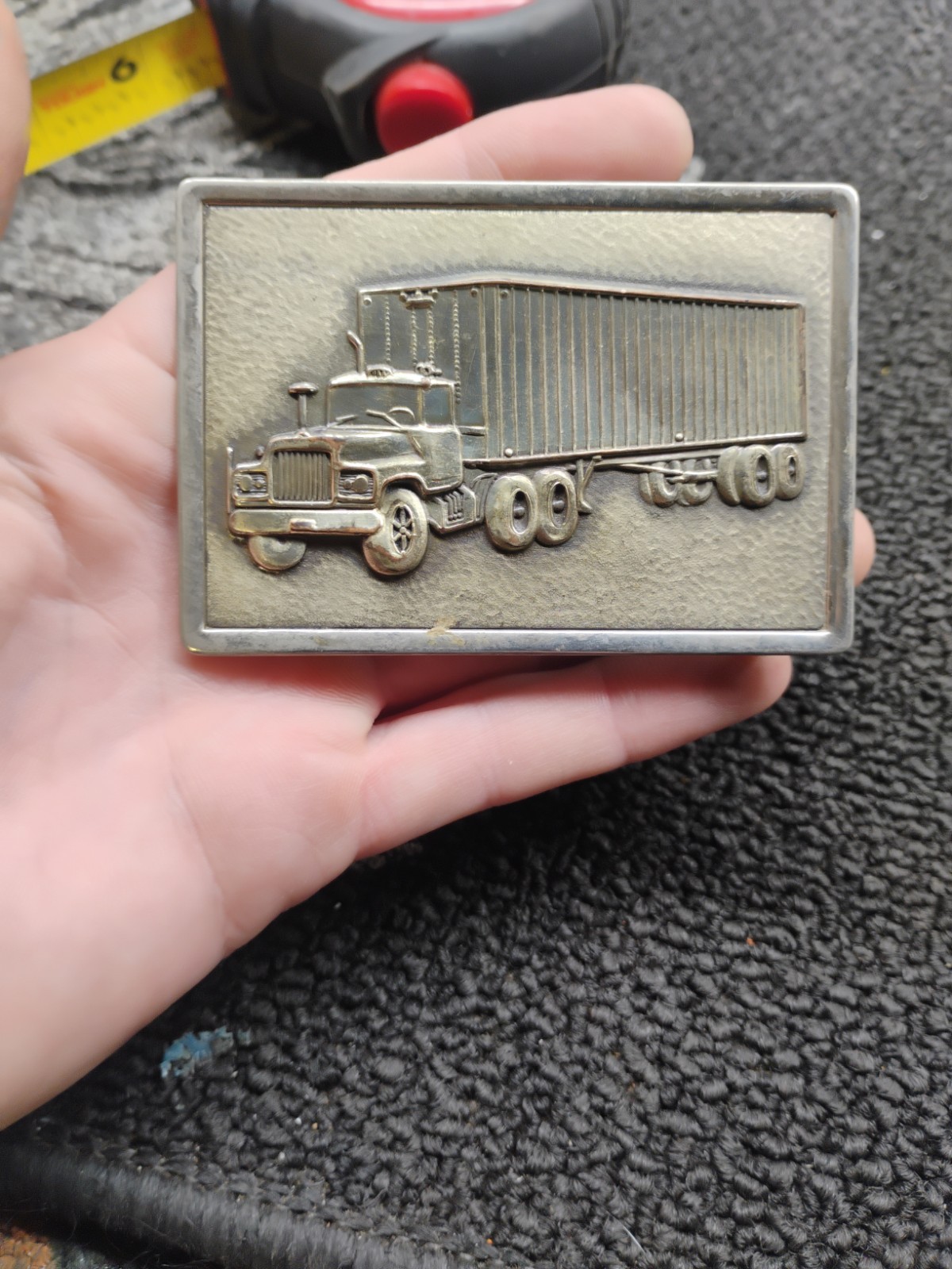 Vintage Semi Truck Belt Buckle Silver Tone Tractor Trailer Rig