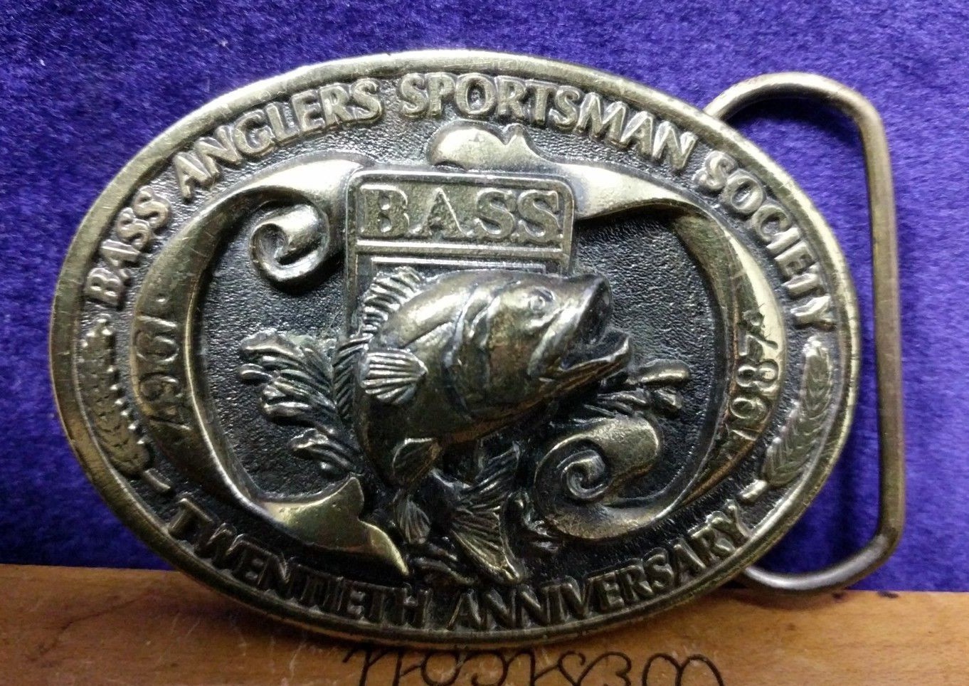 Vintage 1987 Bass Anglers Sportsman Society Belt Buckle Fishing Outdoors Rare
