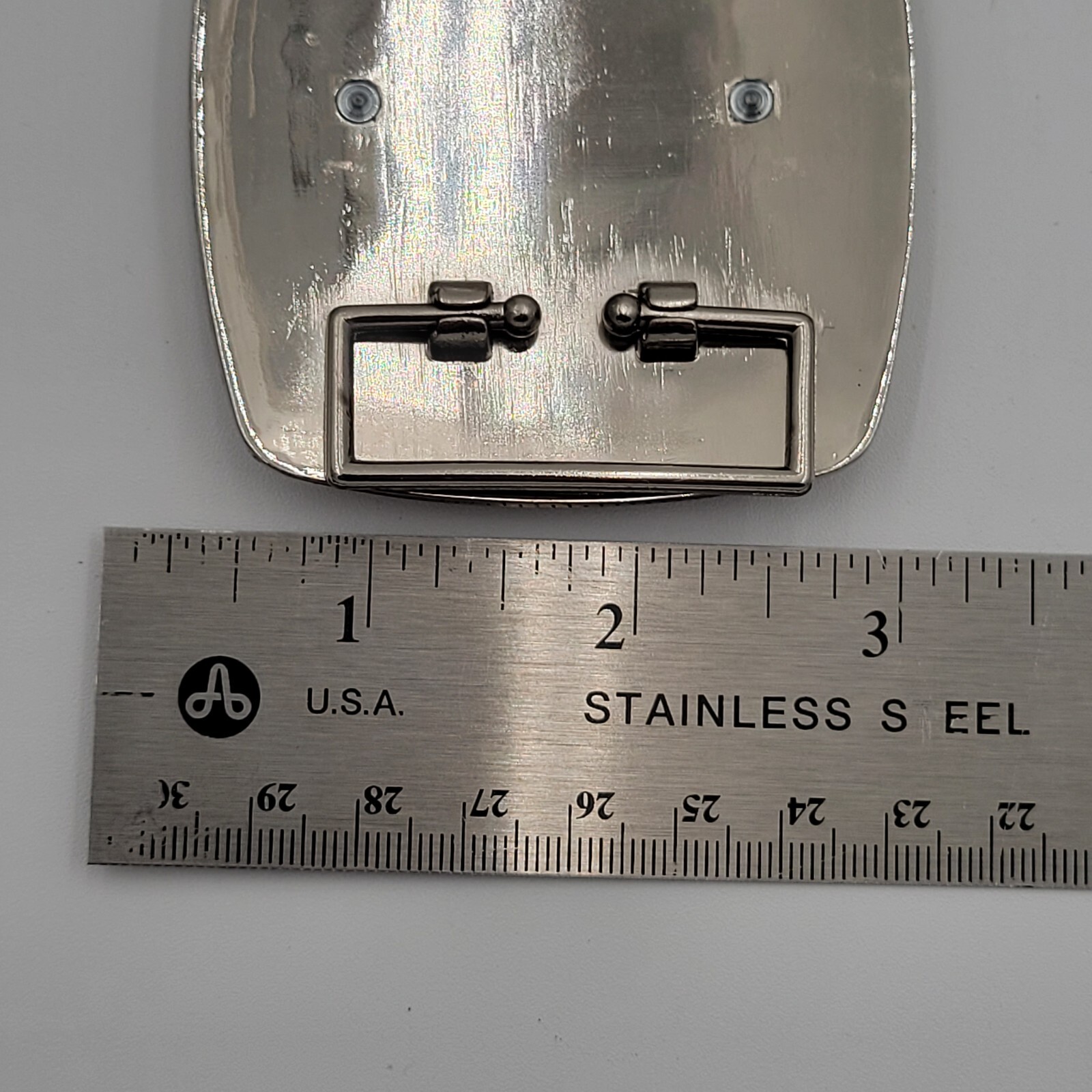 Initial E Monogram Square Belt Buckle Brushed Chrome With Rhinestones