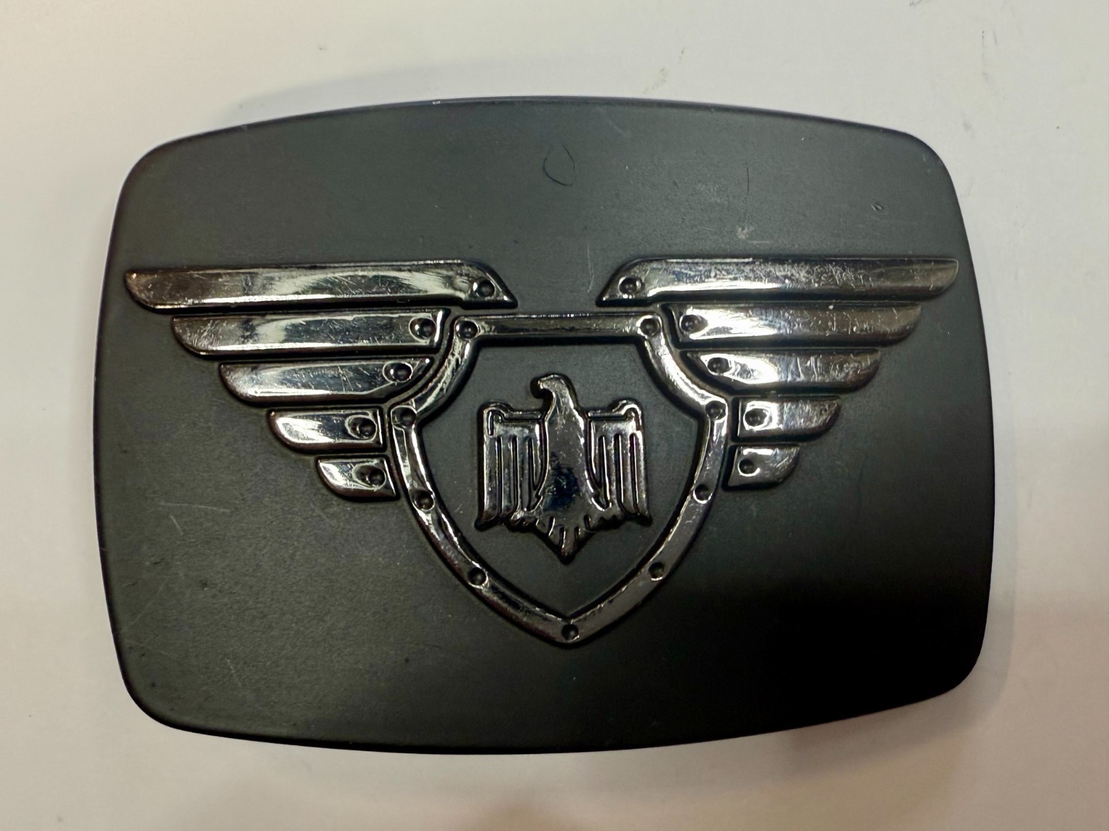 Winged Eagle Shield Black Color Vintage Chrome Brand Belt Buckle