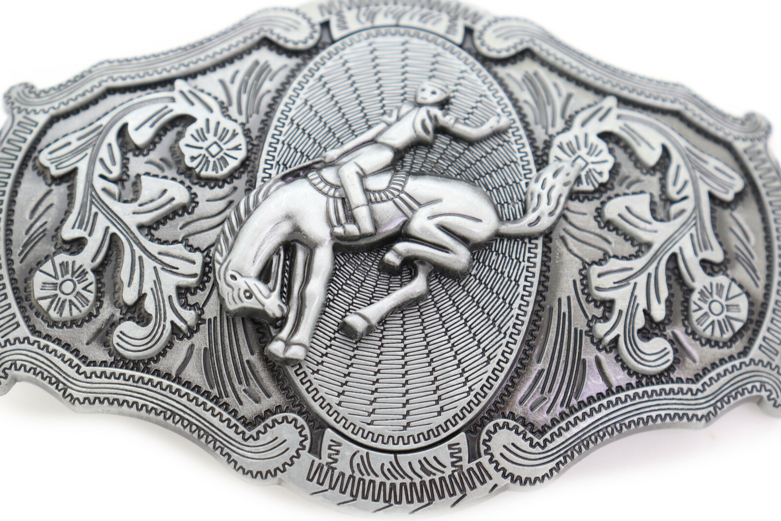 Men Silver Color Metal Western Belt Buckle Rodeo Horse Cowboy Casual Jeans Pants