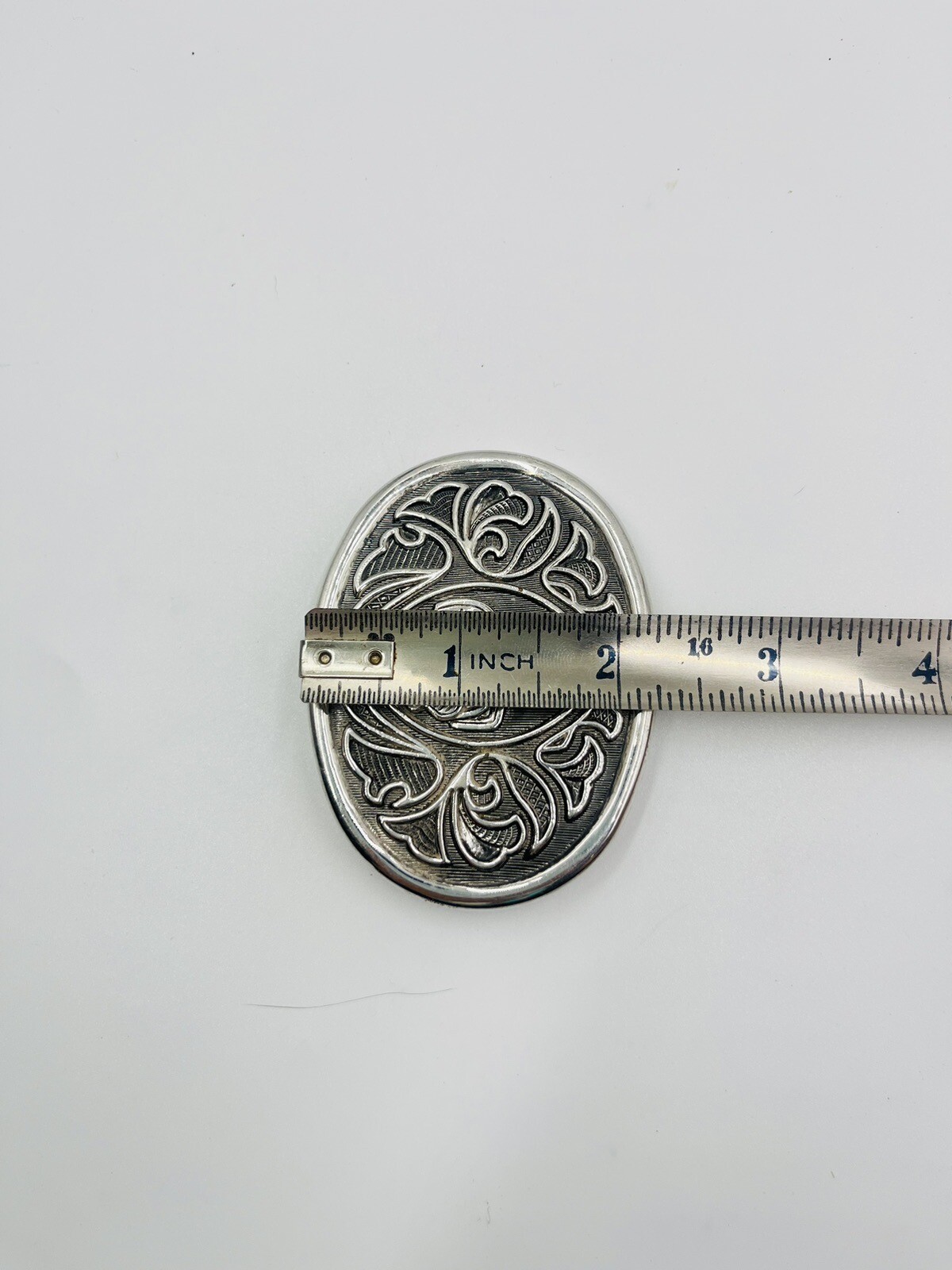 Vintage Avon Metal Silver Saddle Engraved Belt Buckle 2 x 3 Inch