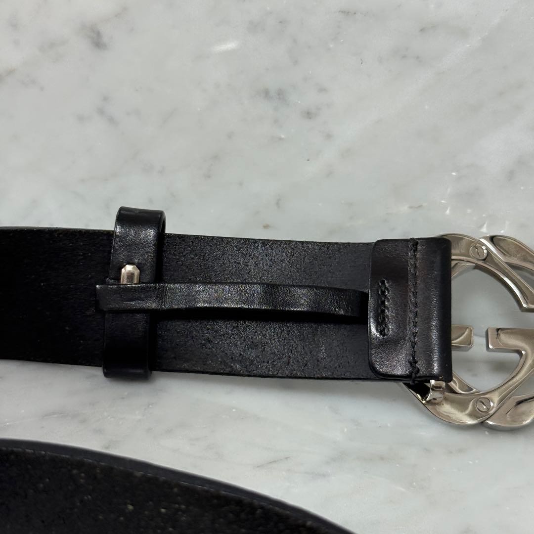 GUCCI Pre-Owned Interlocking Leather Belt Black Silver