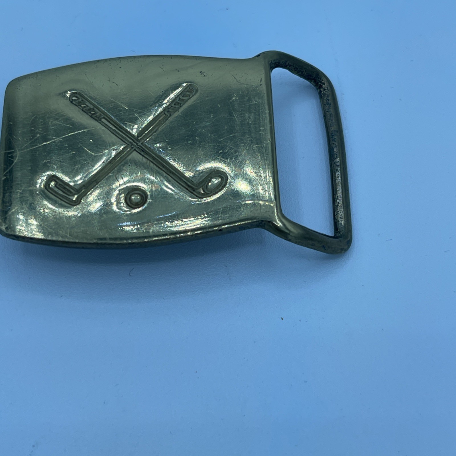 Vintage Golf Clubs Ball Belt Buckle Rectangle Brass 2.25in x 1.75in