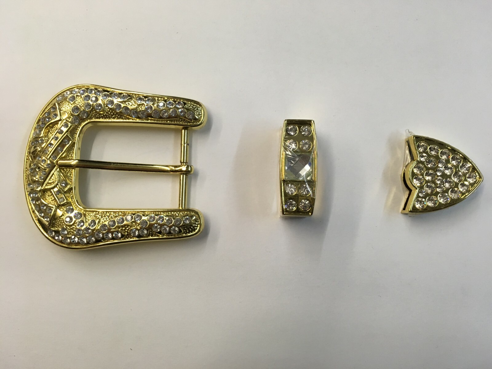 3 Piece Set Handmade Clear Crystal Studs Fancy Belt Buckle