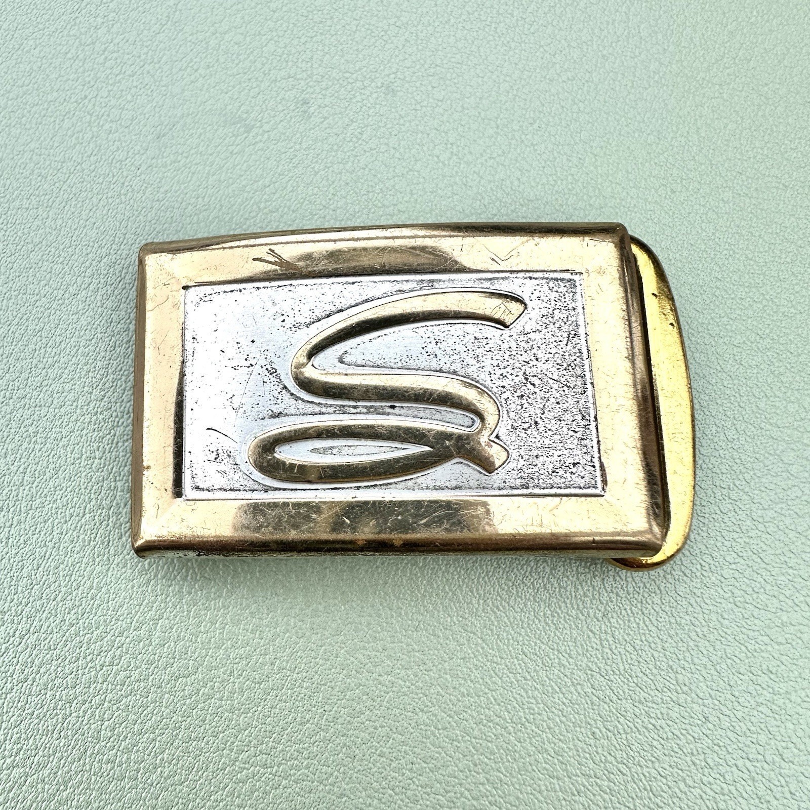 Vintage Hickok USA Monogram S Initial Belt Buckle Master Plate Gold Silver Tone