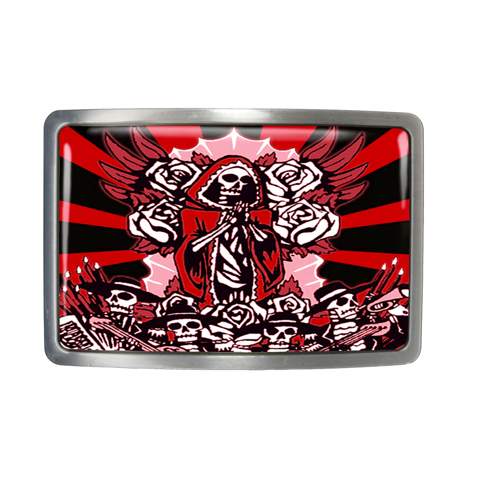 Guadalupe Belt Buckle – Red Day of the Dead Sugar Skull Buckle – 63-2