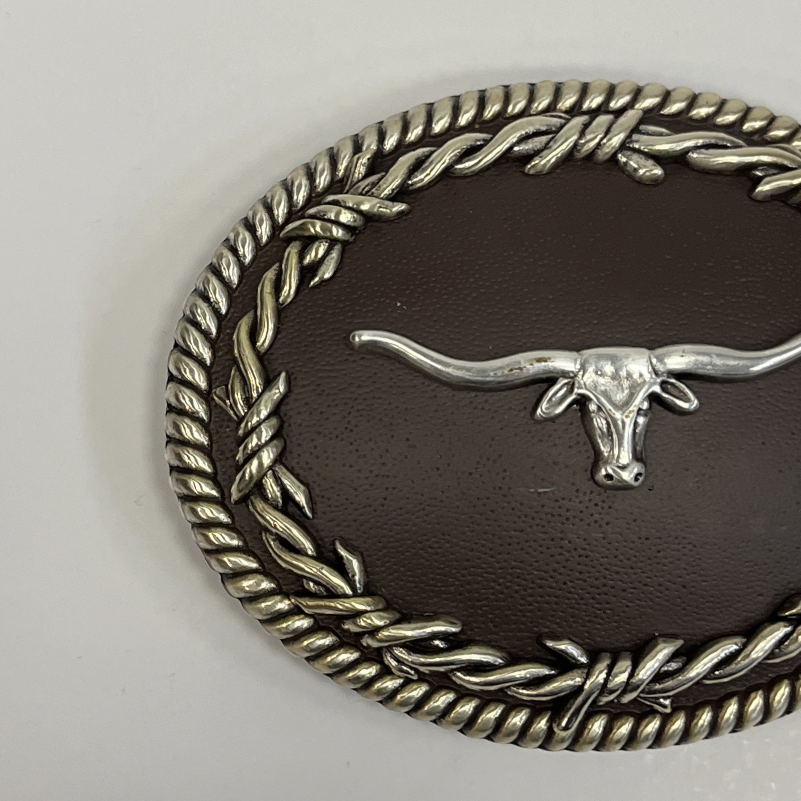 Nocona Western Belt Buckle Oval Longhorn Barbwire Brown Western Bull Skull Head