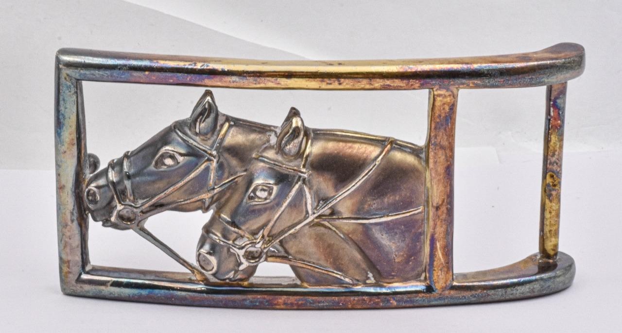 New old stock Sterling Silver B Kieselstein-Cord Double Race Horse Belt Buckle