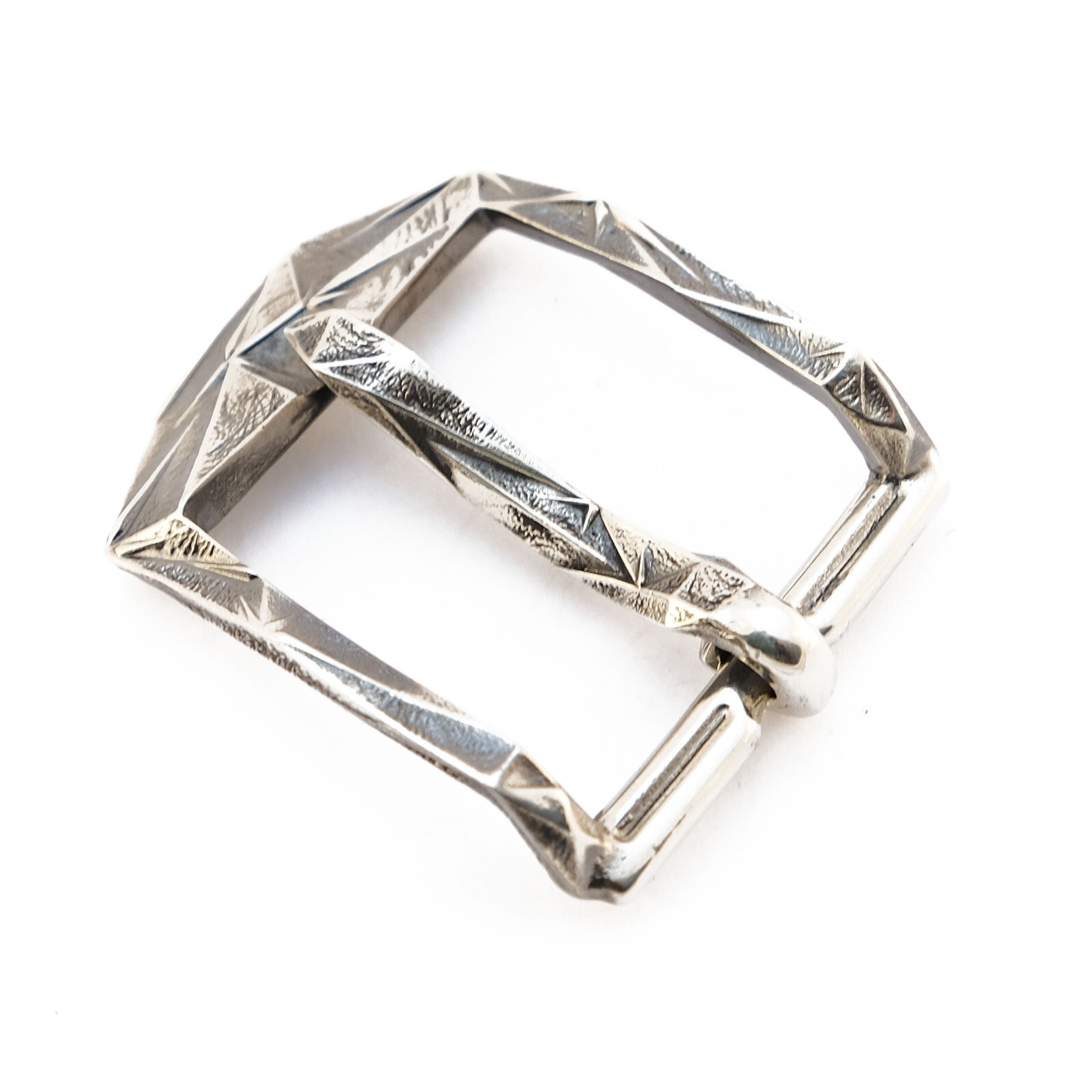 German silver belt buckle Ice, pin type, Ukrainian low poly frame type buckle