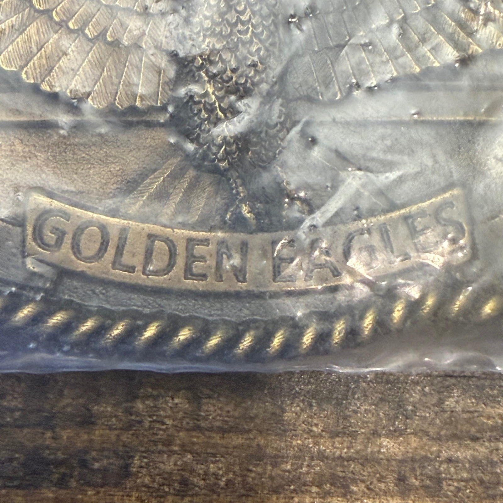 NRA Golden Eagles Belt Buckle Brass Tone Eagle Made in USA New in Bag, Vintage