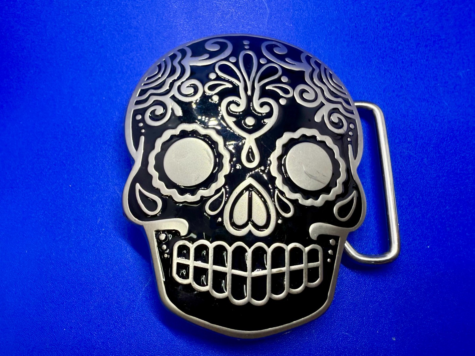 Day Of The Dead Black Skull Mexican Dia De Muertos Belt Buckle- Jeans Friend
