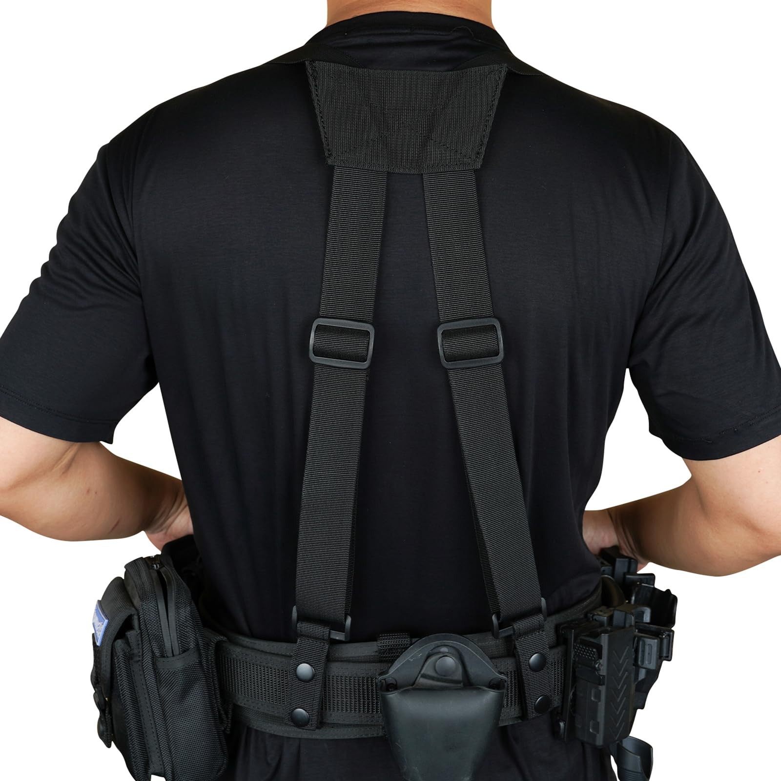 KUNN Tactical Suspenders Police Duty Belt Harness for Men,1.5 Black, Black